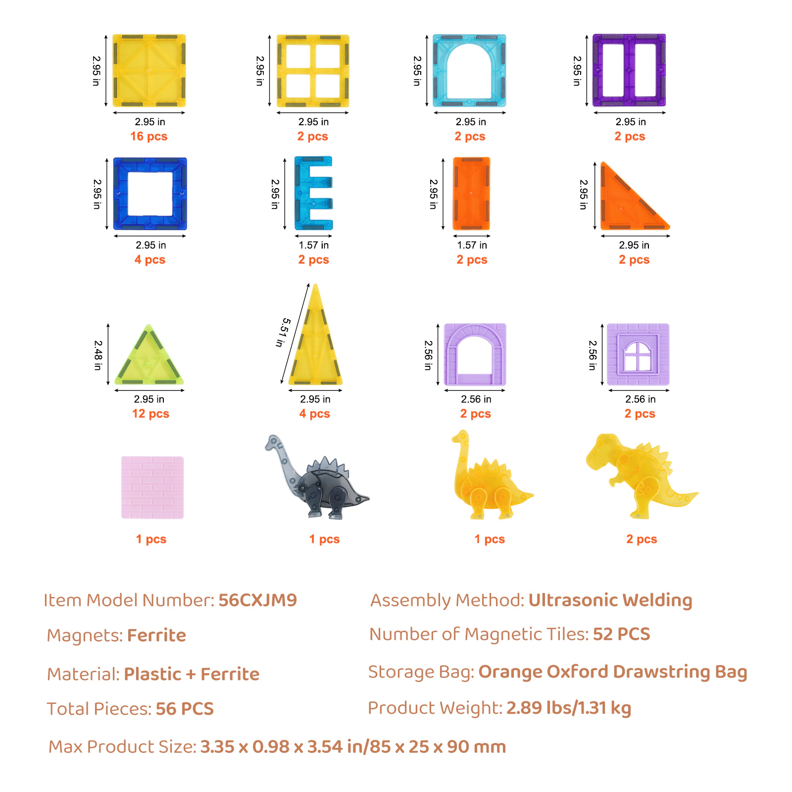 HONGGE Magnetic Tiles, Magnetic Building Blocks for Kids, Magnet Building Set