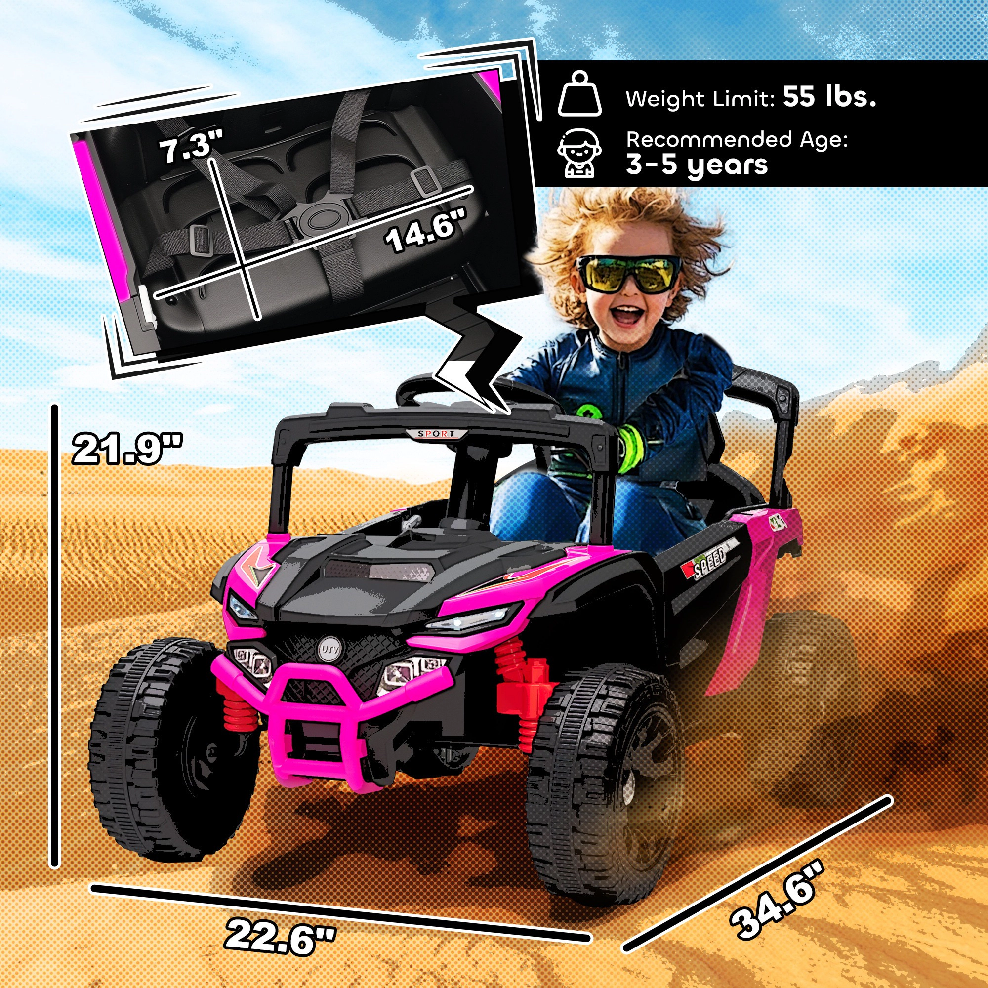 HONGGE 12V Battery-Powered Kids Ride-On Truck with Remote Control and Rear Suspension, Pink
