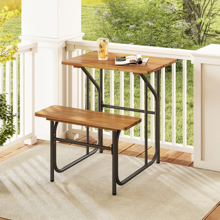 Hivvago Acacia Wood Patio Table Bench Set One-Side Picnic Table And Seat