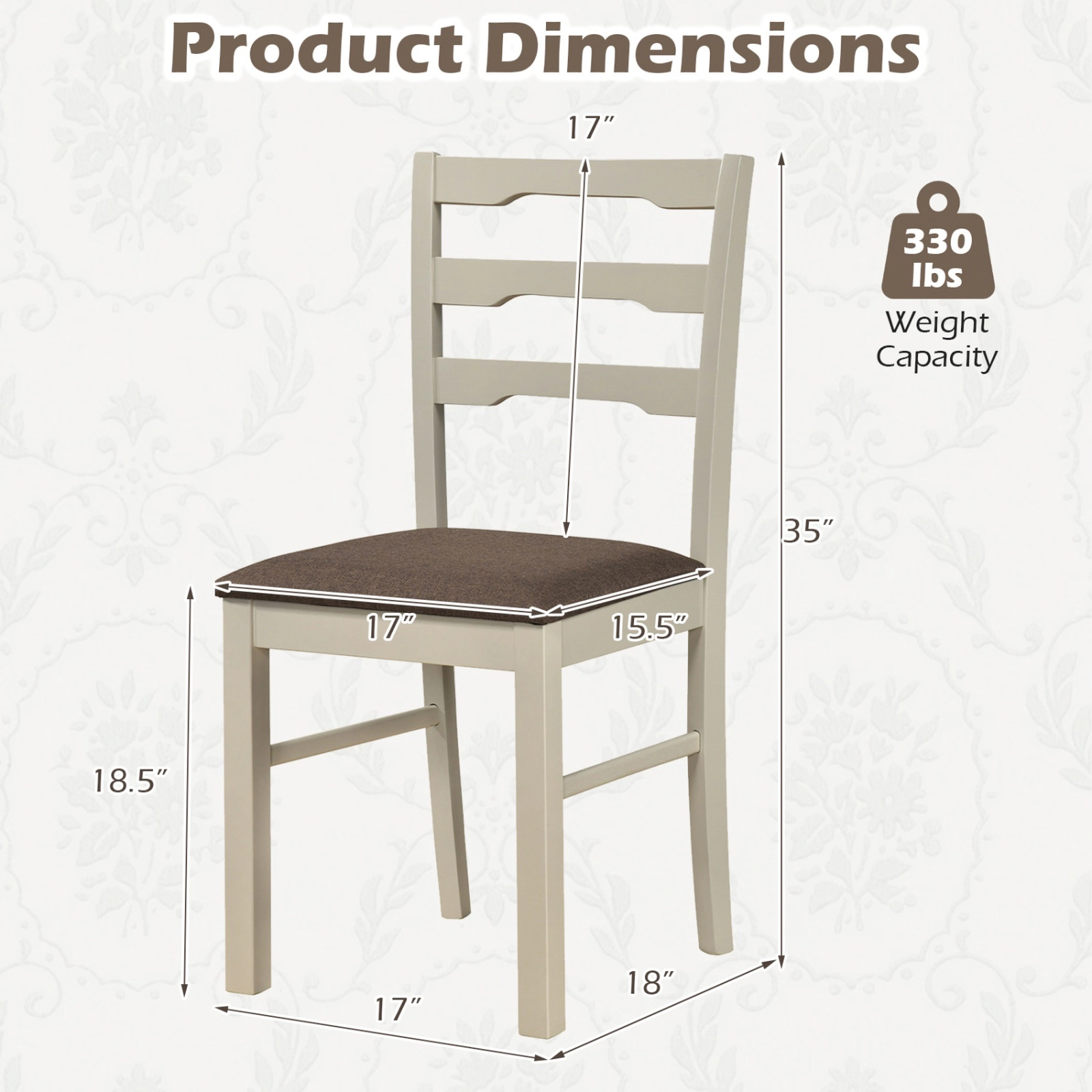 SUGIFT Set of 2 Ivory Linen Upholstered Ladder Back Dining Chairs with Wood Frames 18-in W 35-in H 330-lb Per Chair