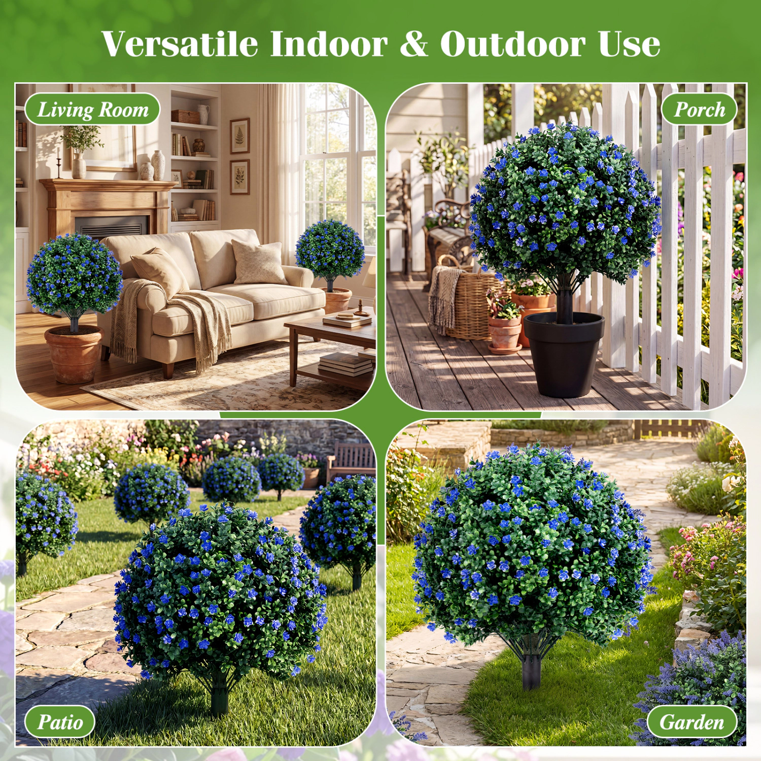 Slickblue Artificial Floral Topiary Ball Tree Set of 2 Purple Outdoor Greenery Decor