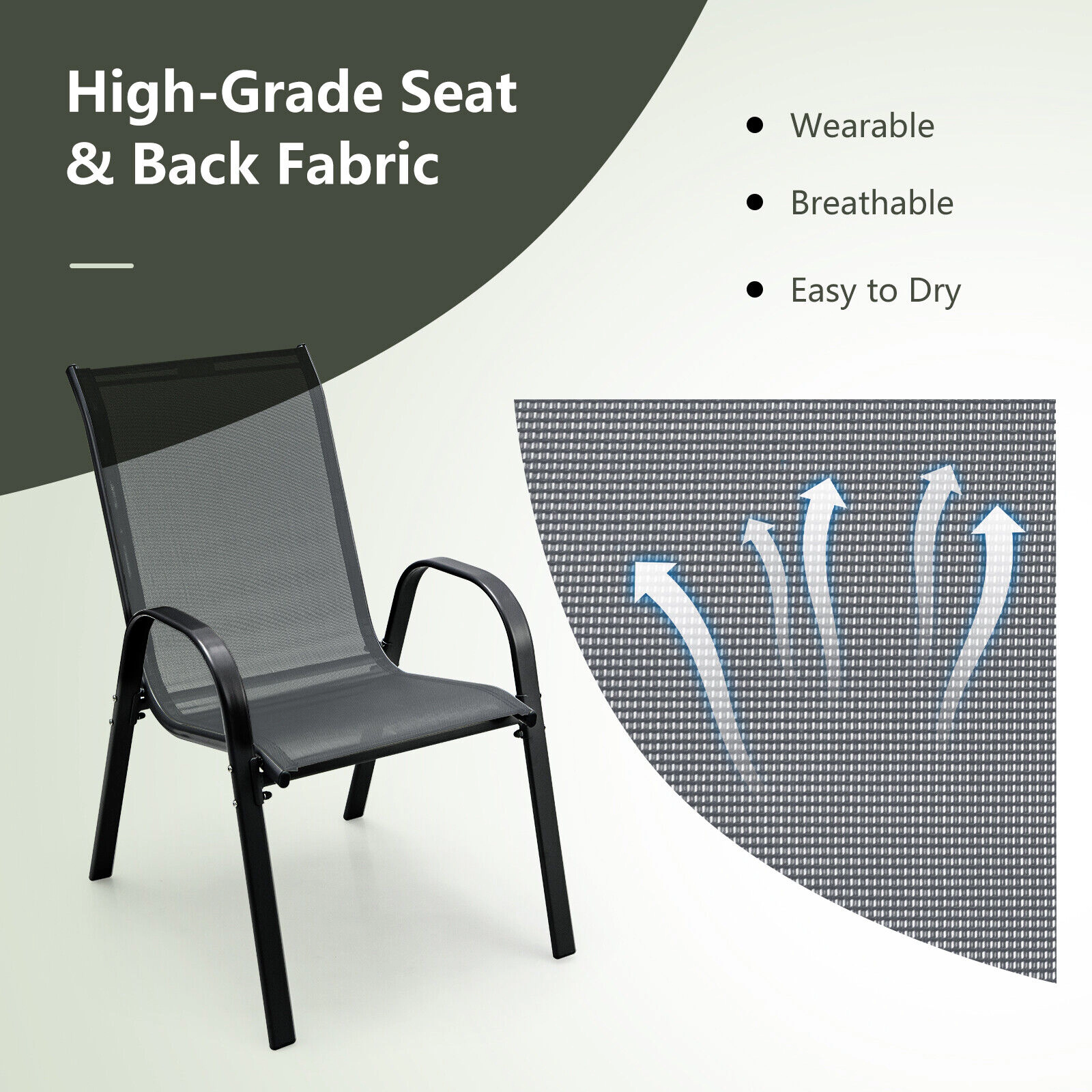 SUGIFT Set of 4 Stackable Patio Dining Chairs, Gray Sling Fabric, Steel Frame