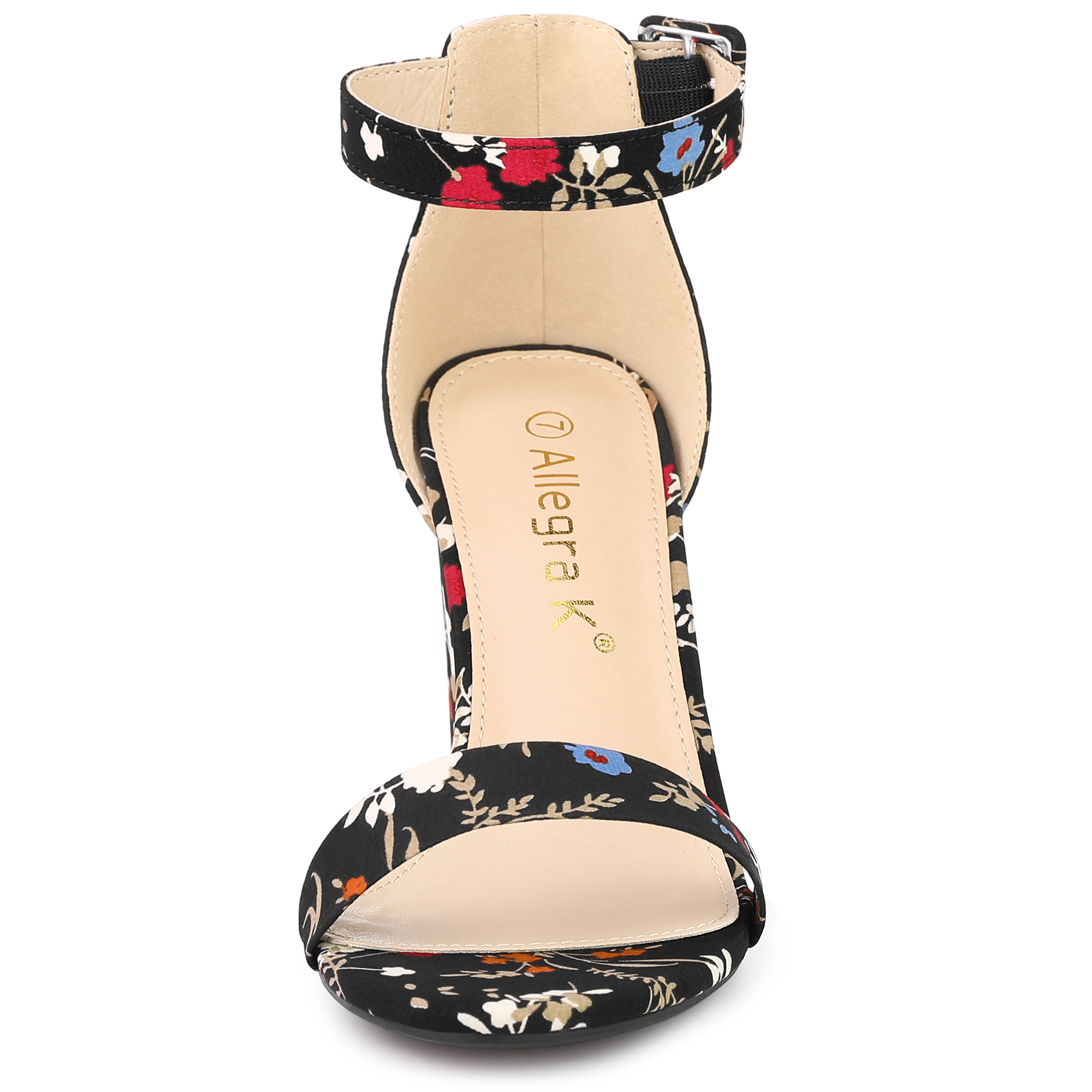 BLISSFUL STEP Women's Floral Print Open Toe Block High Heels Summer Sandals
