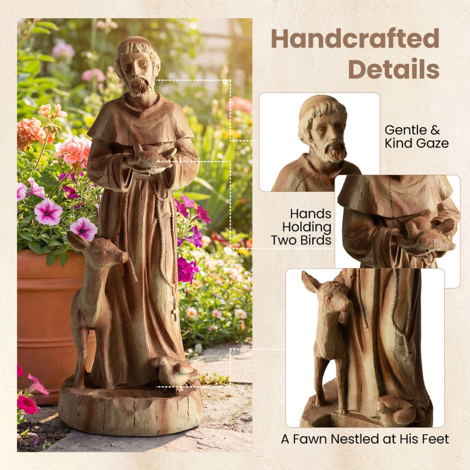 SUGIFT Rustic Brown St Francis of Assisi Garden Statue with Bird Feeder 10-in W 9-in D 24.5-in H