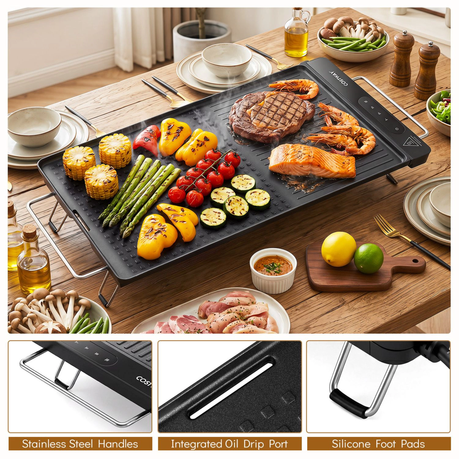 SlickBlue 1300W Indoor Electric Grill with Dual Surface & LED Control