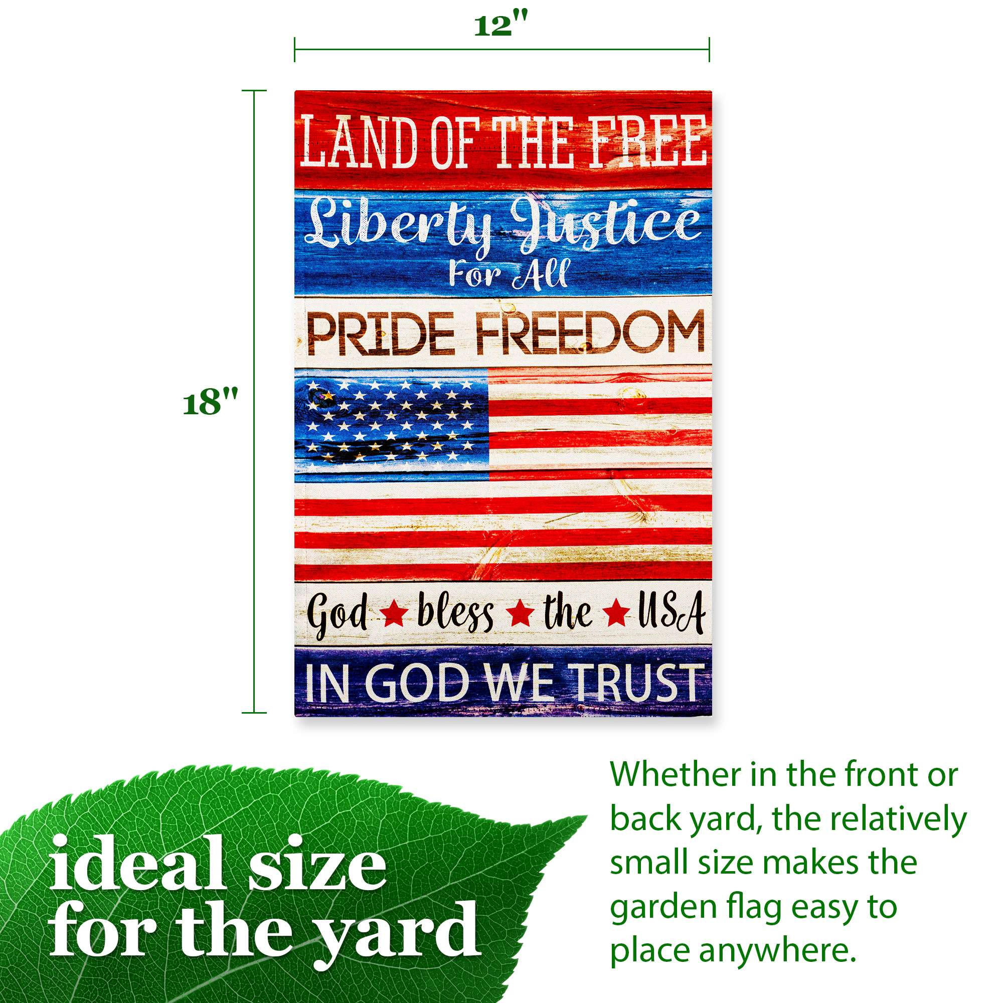 G128 Land of the Free Liberty Double-Sided Garden Flag 12x18 in, Patriotic Independence Day Outdoor Decoration