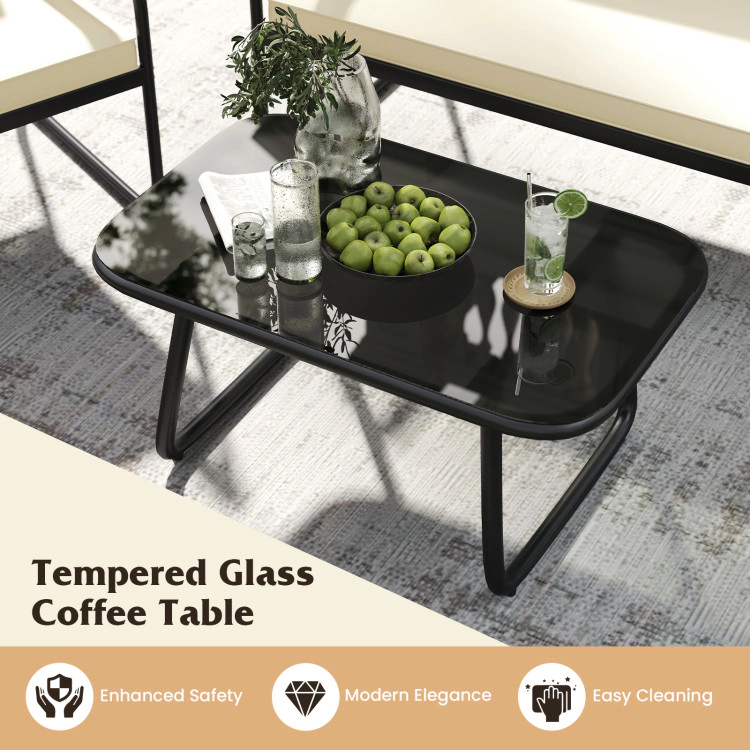 Hivvago 4 Pieces Patio Furniture Set With Tempered Glass Coffee Table