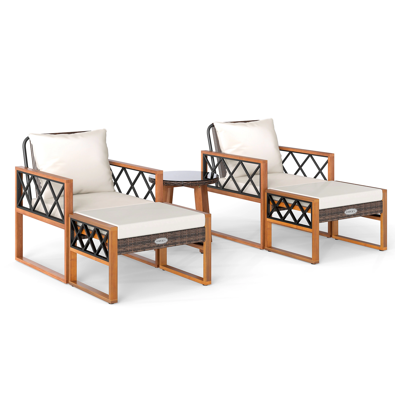 LJG 5 Pieces Patio Furniture Set PE Rattan Outdoor Conversation Set with Acacia Wood