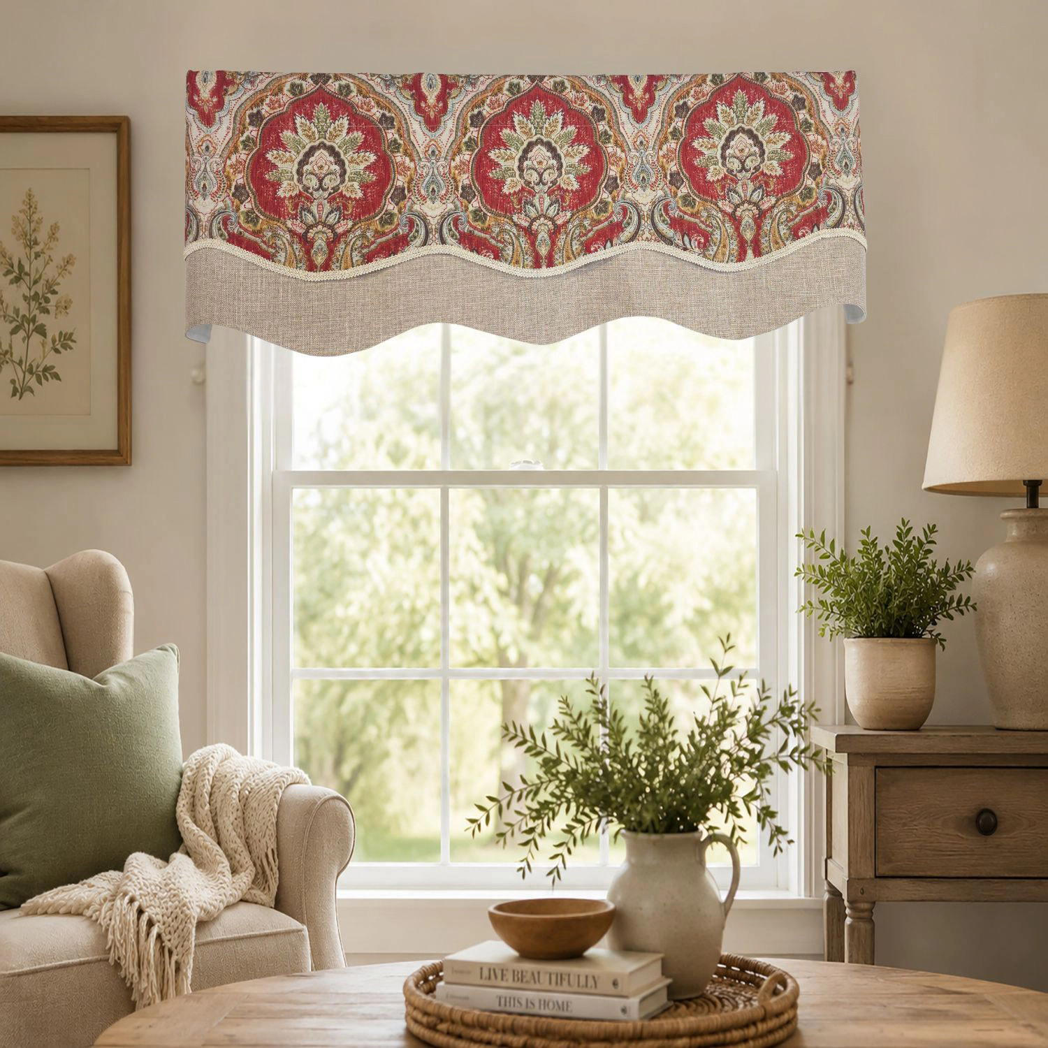 RLF Home 100% Cotton Prague Trimmed Glory Lined Window Valance 50 x 17 Mauve