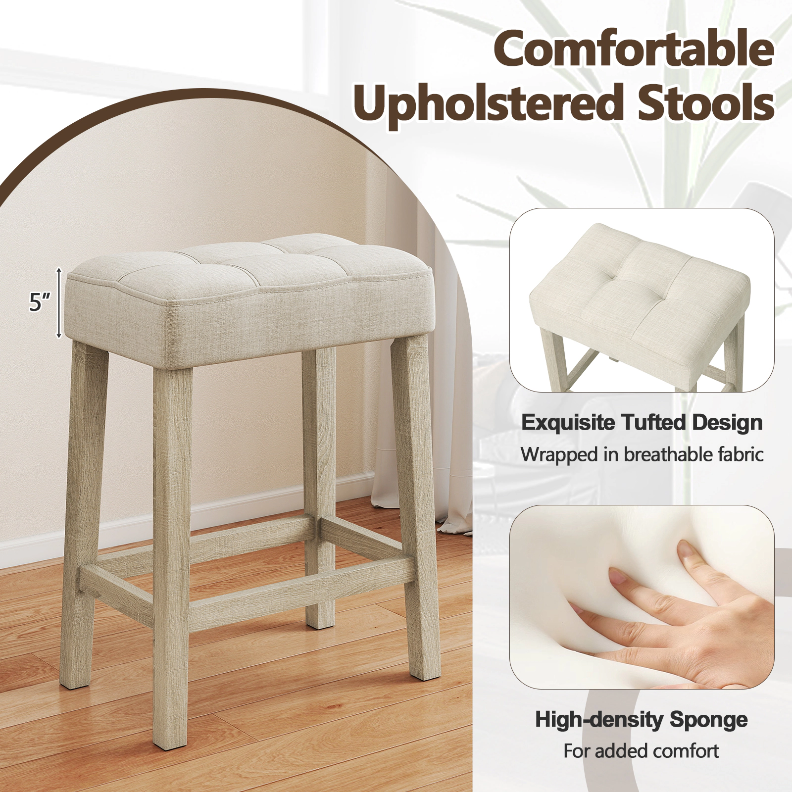SUGIFT 4 Piece Counter Height Breakfast Nook Set Gray with 59 in Table and 3 Stools