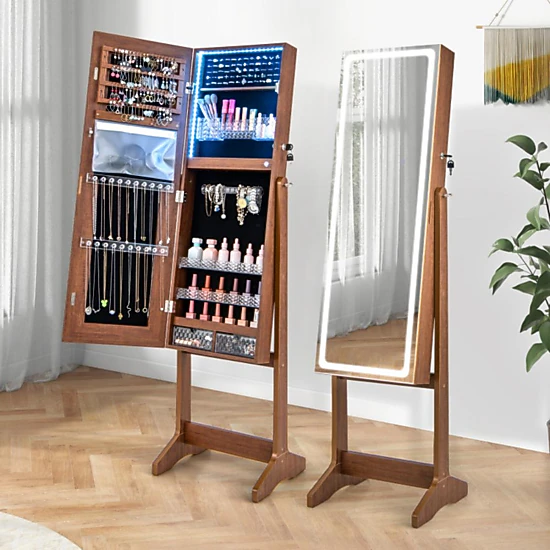 Hivvago Freestanding Jewelry Armoire with Mirror and LED Lights