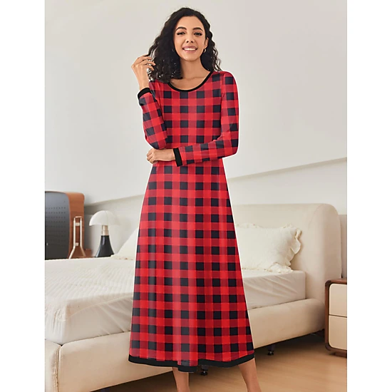 Ekouaer Nightgown Womens Long Sleeve Sleepwear Full Length Long Nightshirt Soft Loungewear