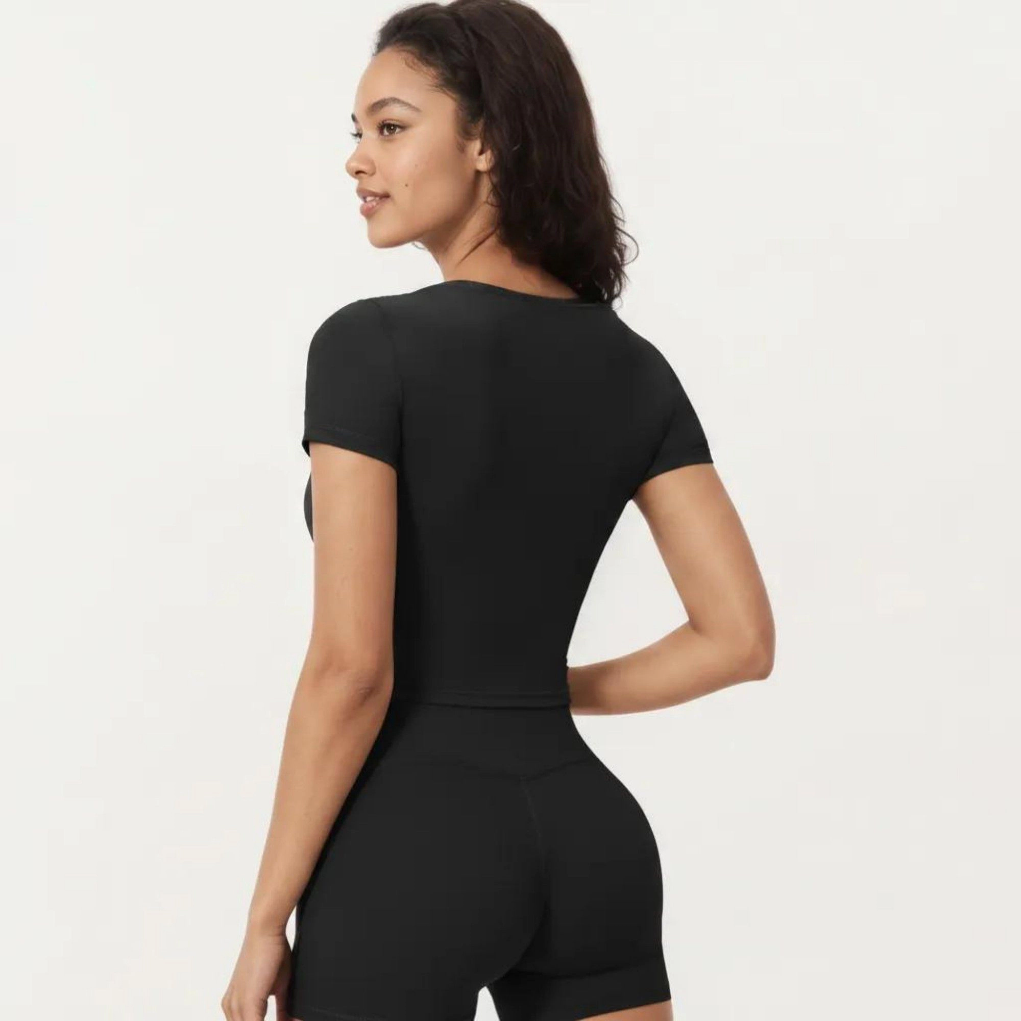Anna-Kaci Women's Short Sleeve Cropped Active Top with Crew Neck and Smooth Stretch Fit