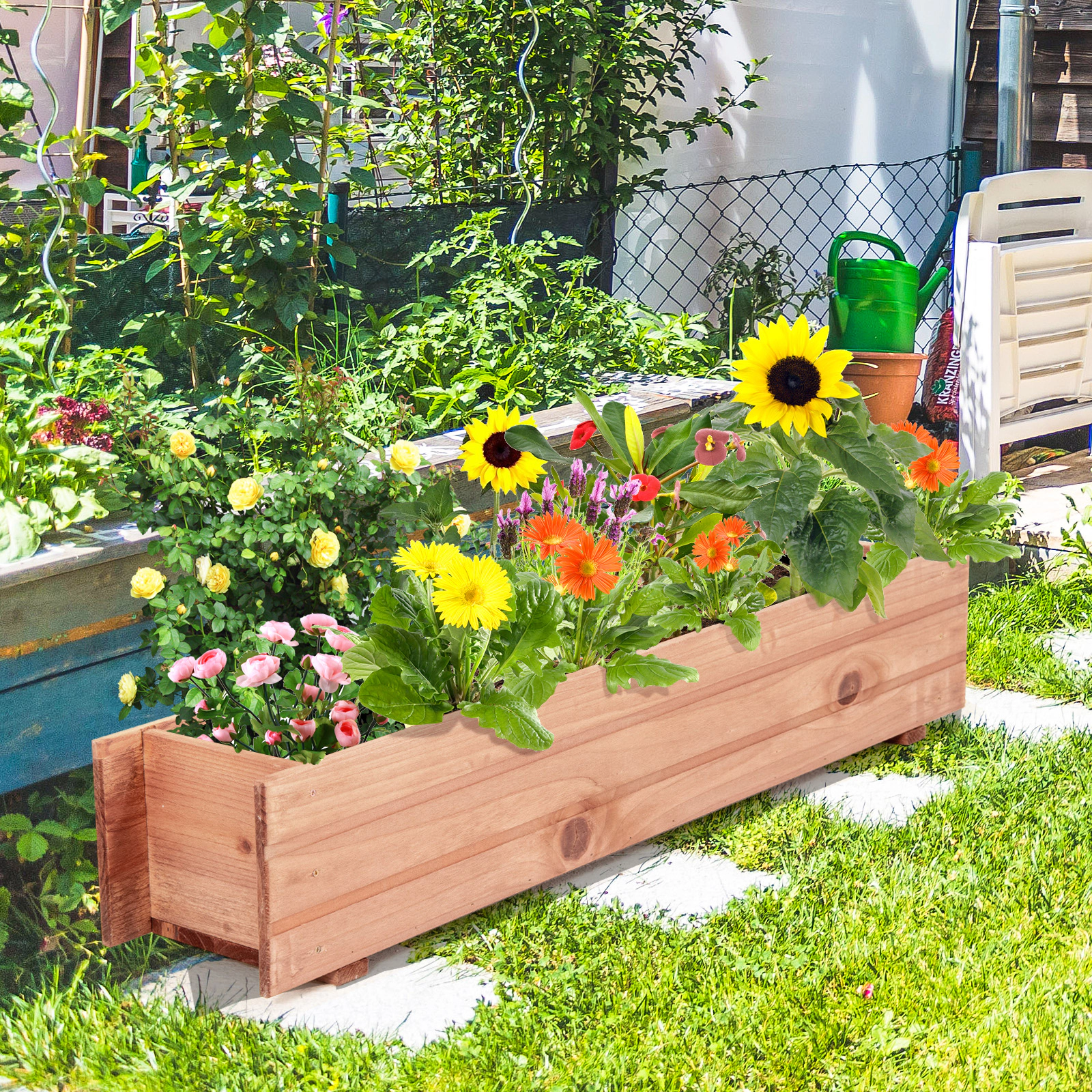 LJG Wooden Decorative Raised Garden Bed for Yard and Window