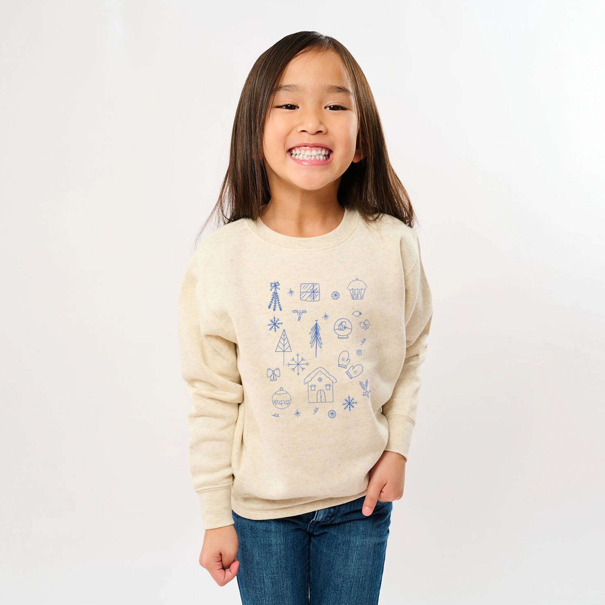 The Juniper Shop - Youth Graphic Sweatshirt Christmas Blue Sketches