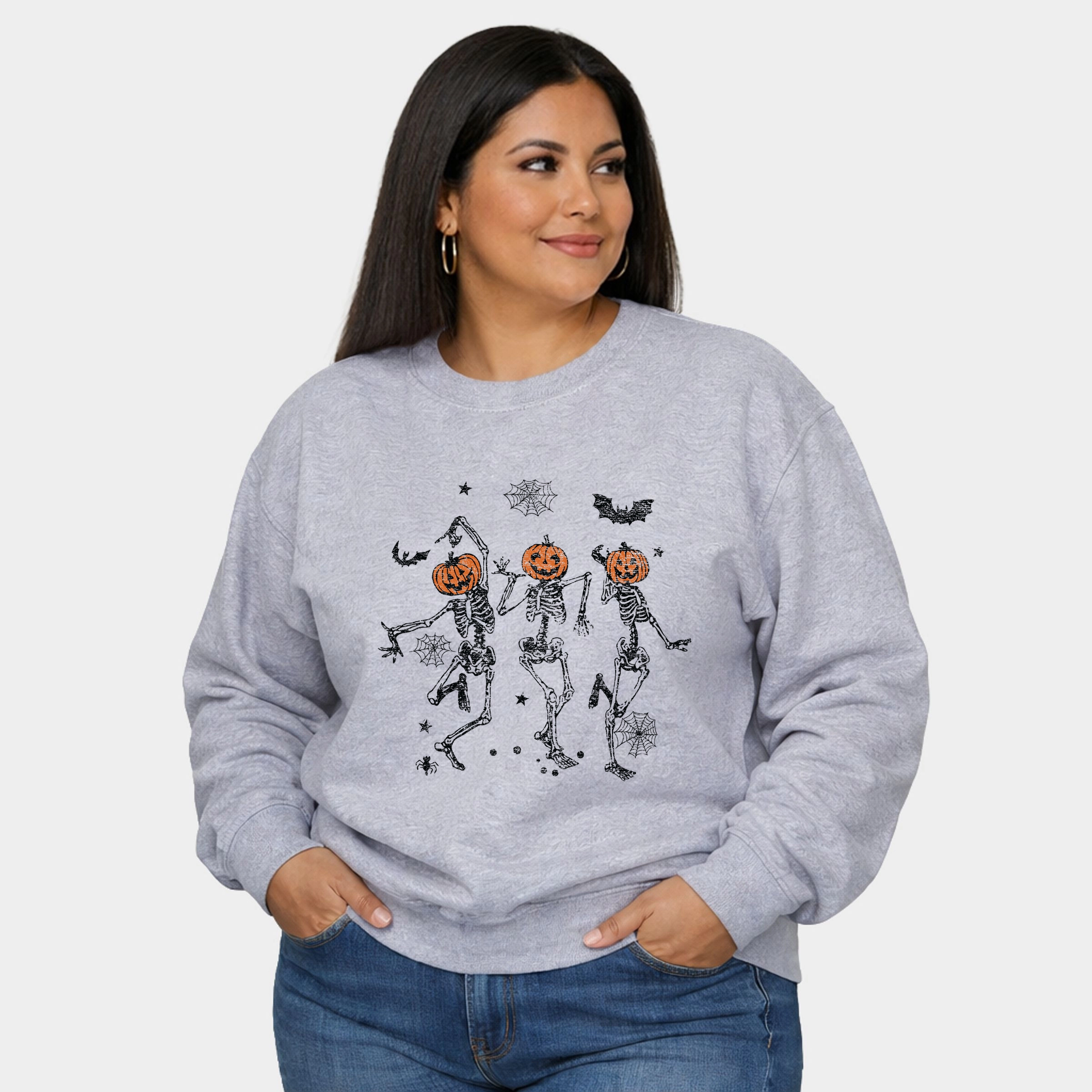 Simply Sage Market - Women's Plus Sized Graphic Sweatshirt Dancing Skeleton Trio