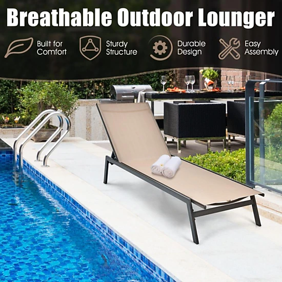 Hivvago Outdoor Reclining Chaise Lounge Chair With 6-Position Adjustable Back