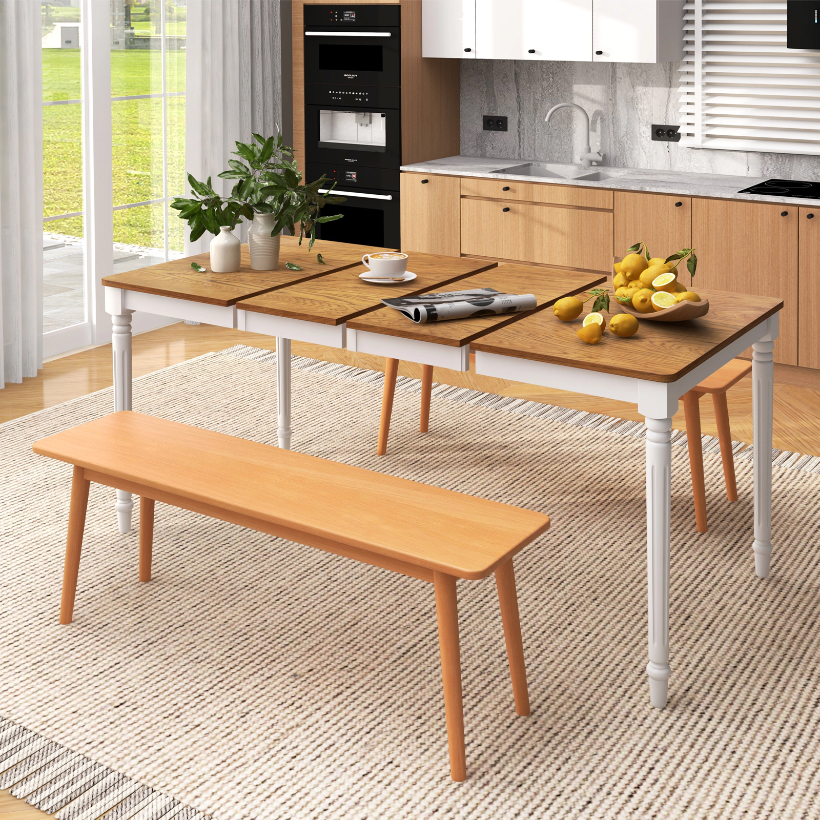 LJG Extendable Dining Table with Rubber Wood Legs for 4-8 People
