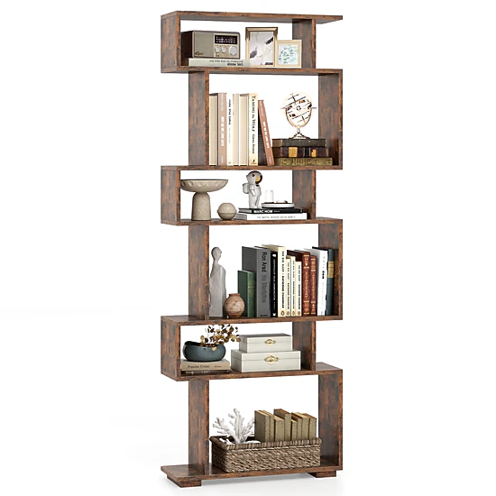 Costway 6-tier Storage Bookshelf S-shaped Geometric Bookcase with Anti-toppling Kits Orange
