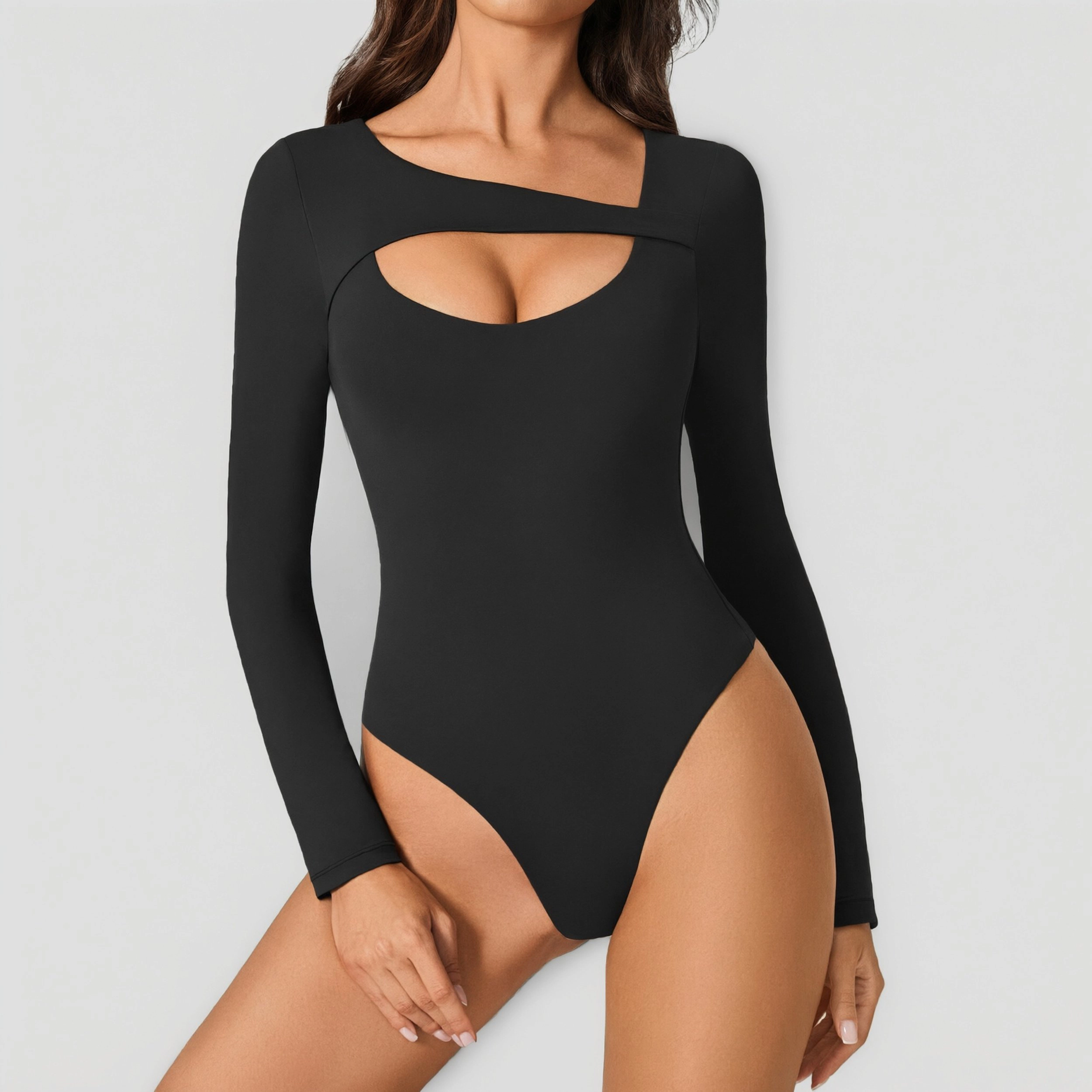 Avidlove Women's Scoop Neck Cutout Long Sleeve Double Lined Thong Bodysuit with Dual Snap Closure