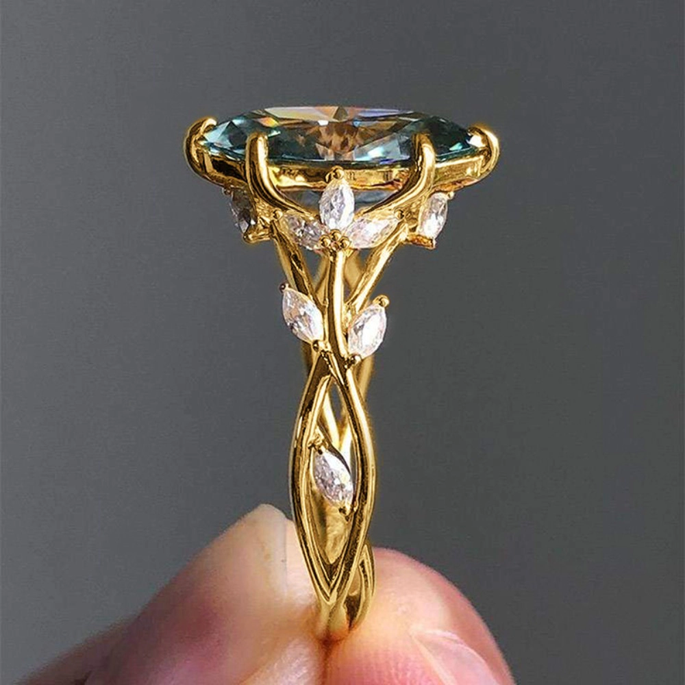 Wardrobe Whimsy Twisted Vine Leaf Design Multi Color Cubic Zirconia Ring for Women