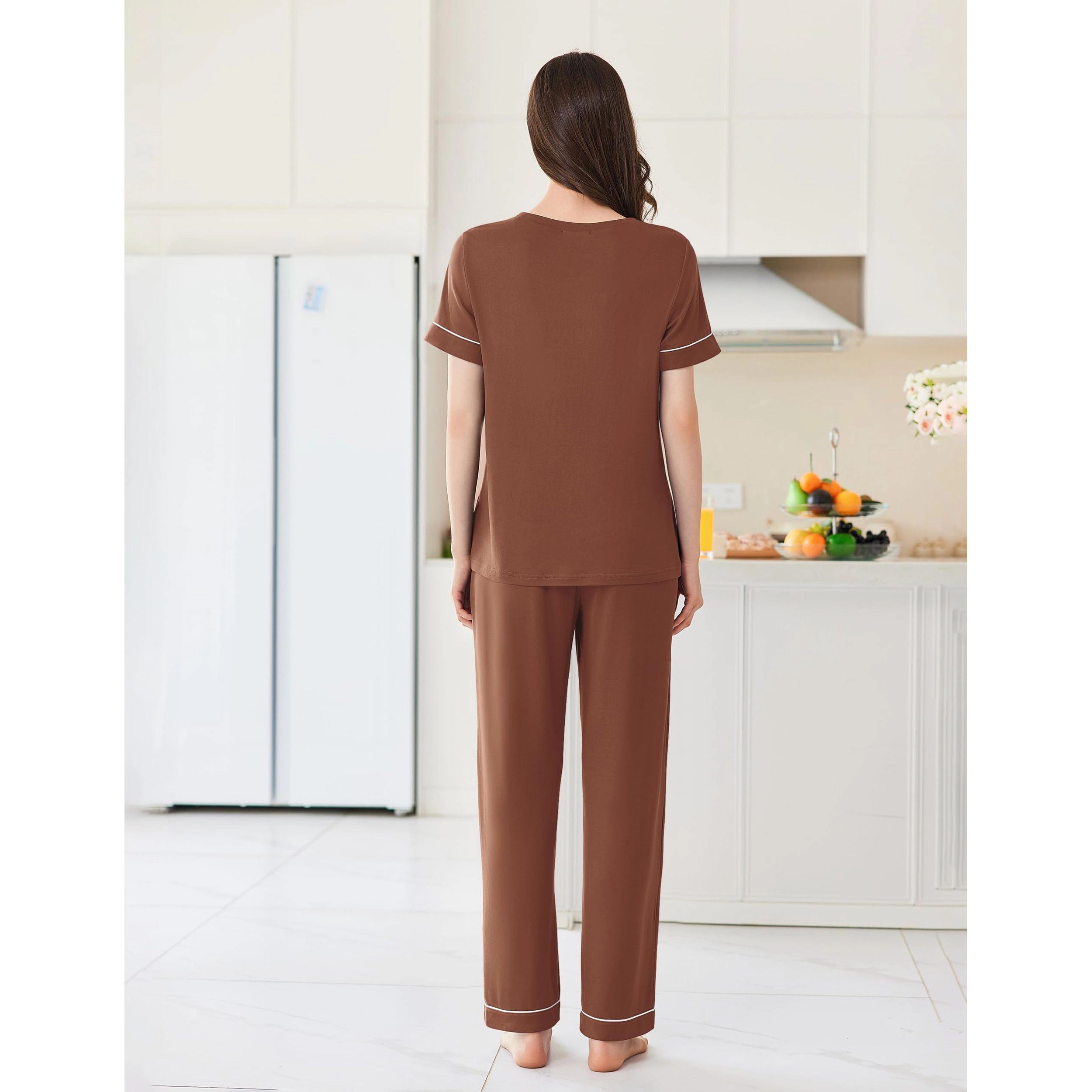 Ekouaer Women's Crew Neck Short Sleeve Pajamas Set Lounge Sleepwear
