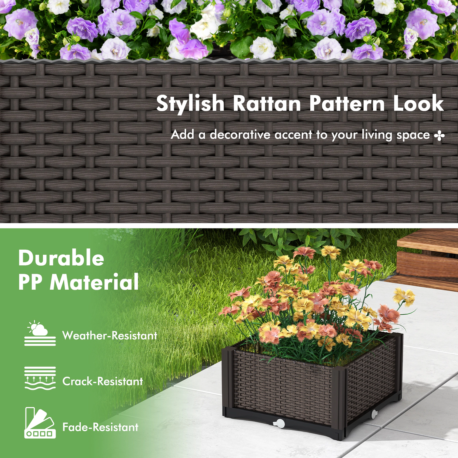 SlickBlue Outdoor Self Watering Raised Garden Bed Planter Box