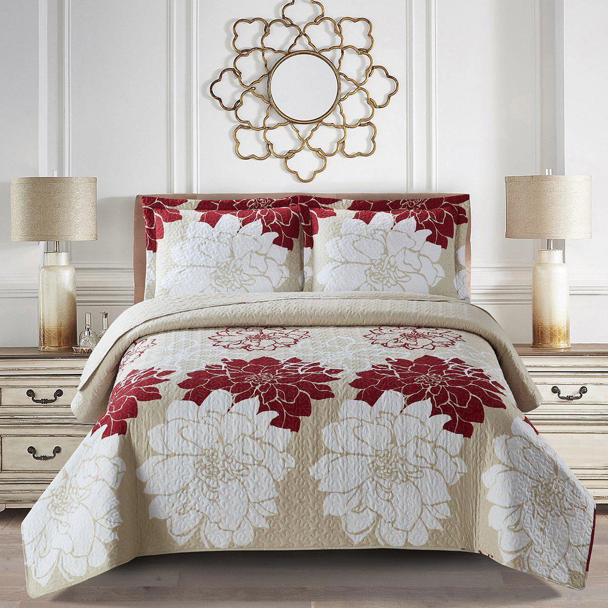 Egyptian Linens Helena Burgundy Floral Reversible Microfiber Quilt Set