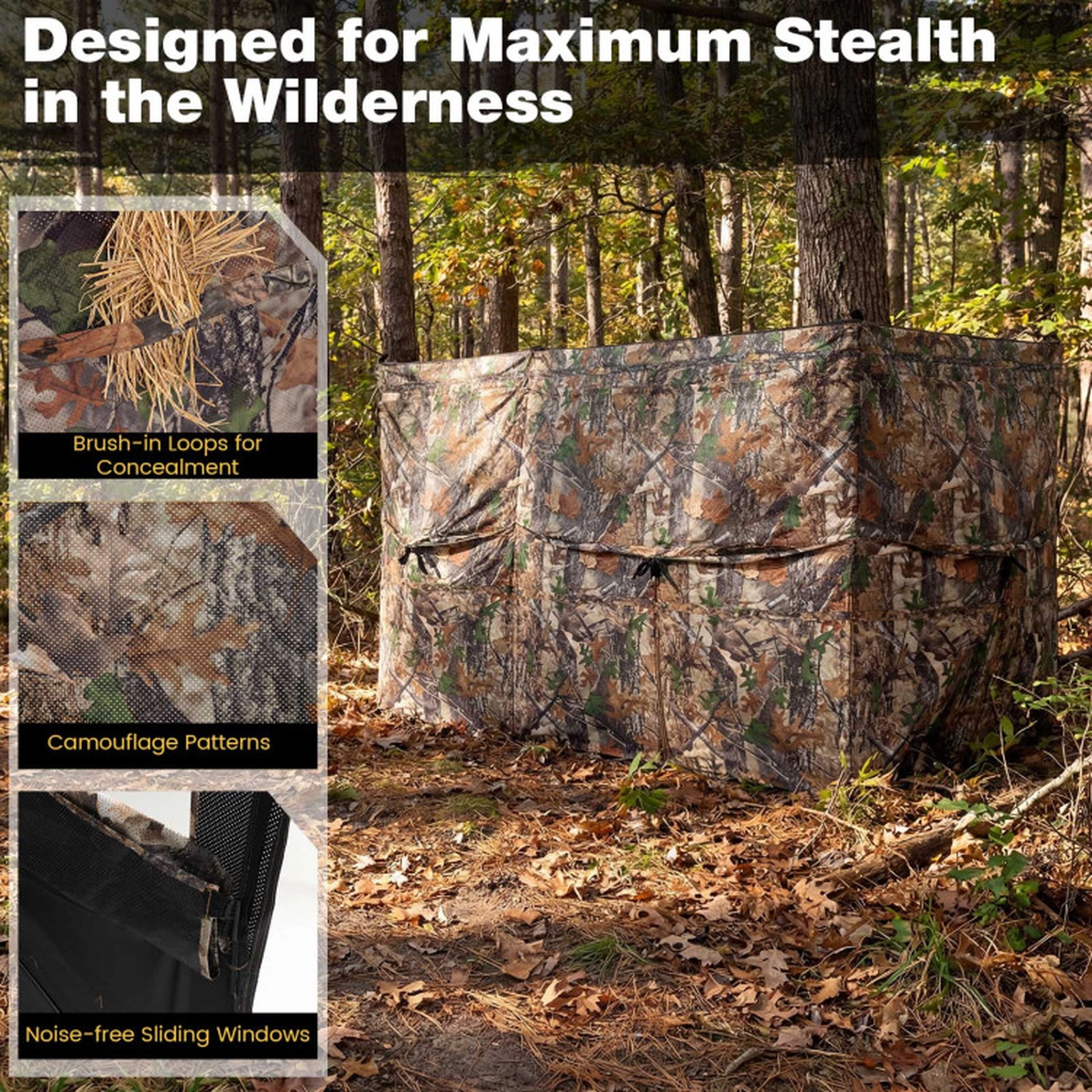 SUGIFT Brown Camouflage One-Way Pop Up Hunting Blind Tent with Dog Door for 1-3 Hunters 95-in W 47-in D 47-in H