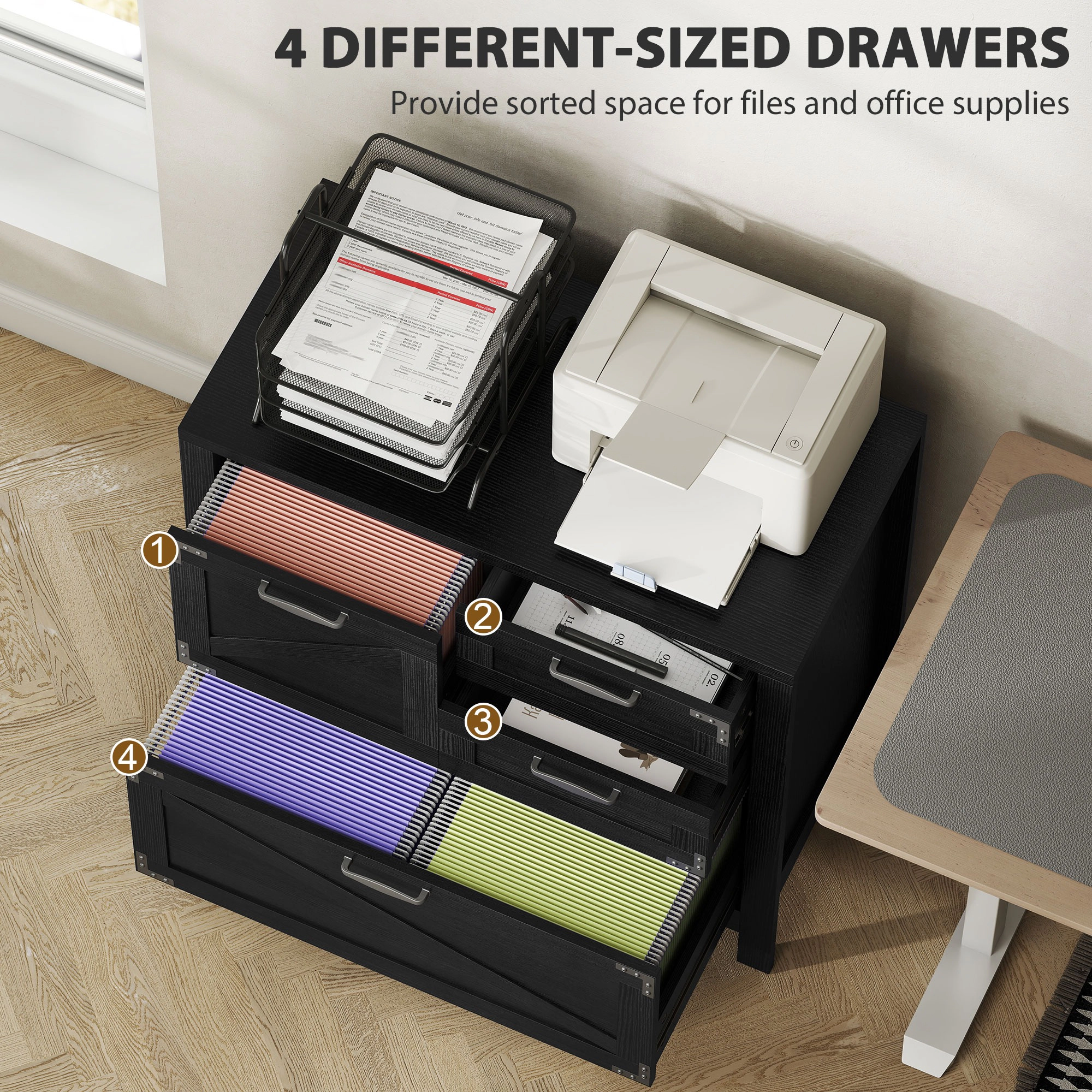 HONGGE Lateral Filing Cabinet, Farmhouse File Cabinet with 4 Drawers, Fit Letter/A4/Legal Hanging Files