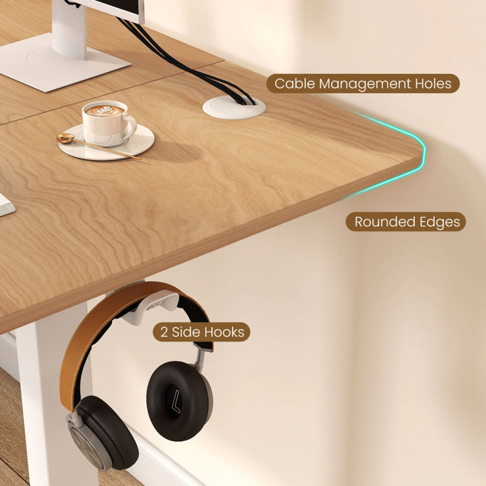 SUGIFT Natural and White Electric Standing Desk, Adjustable Height, Quiet Motor