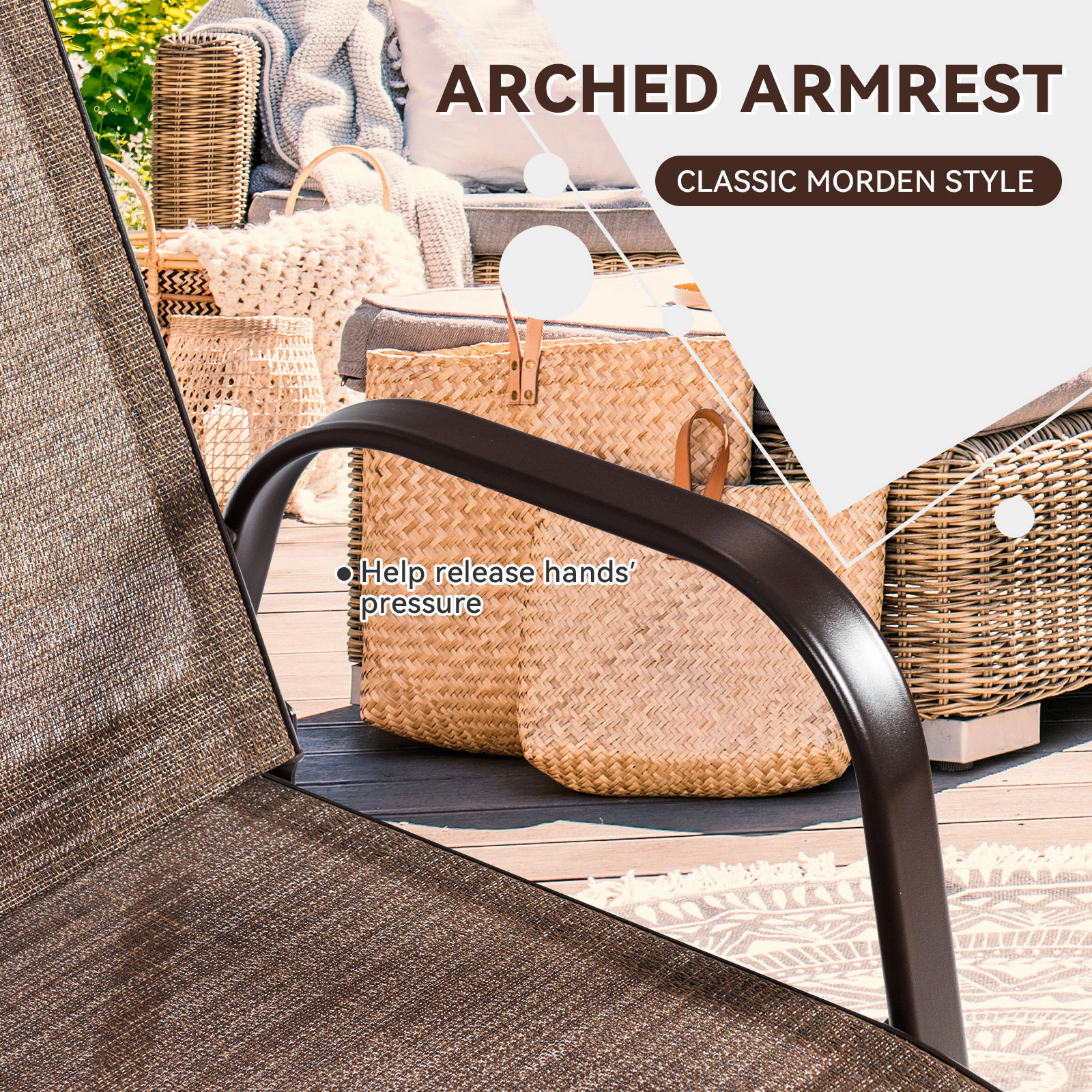 SUGIFT Set of 2 Brown Patio Dining Chairs, Breathable Fabric, Steel Frame
