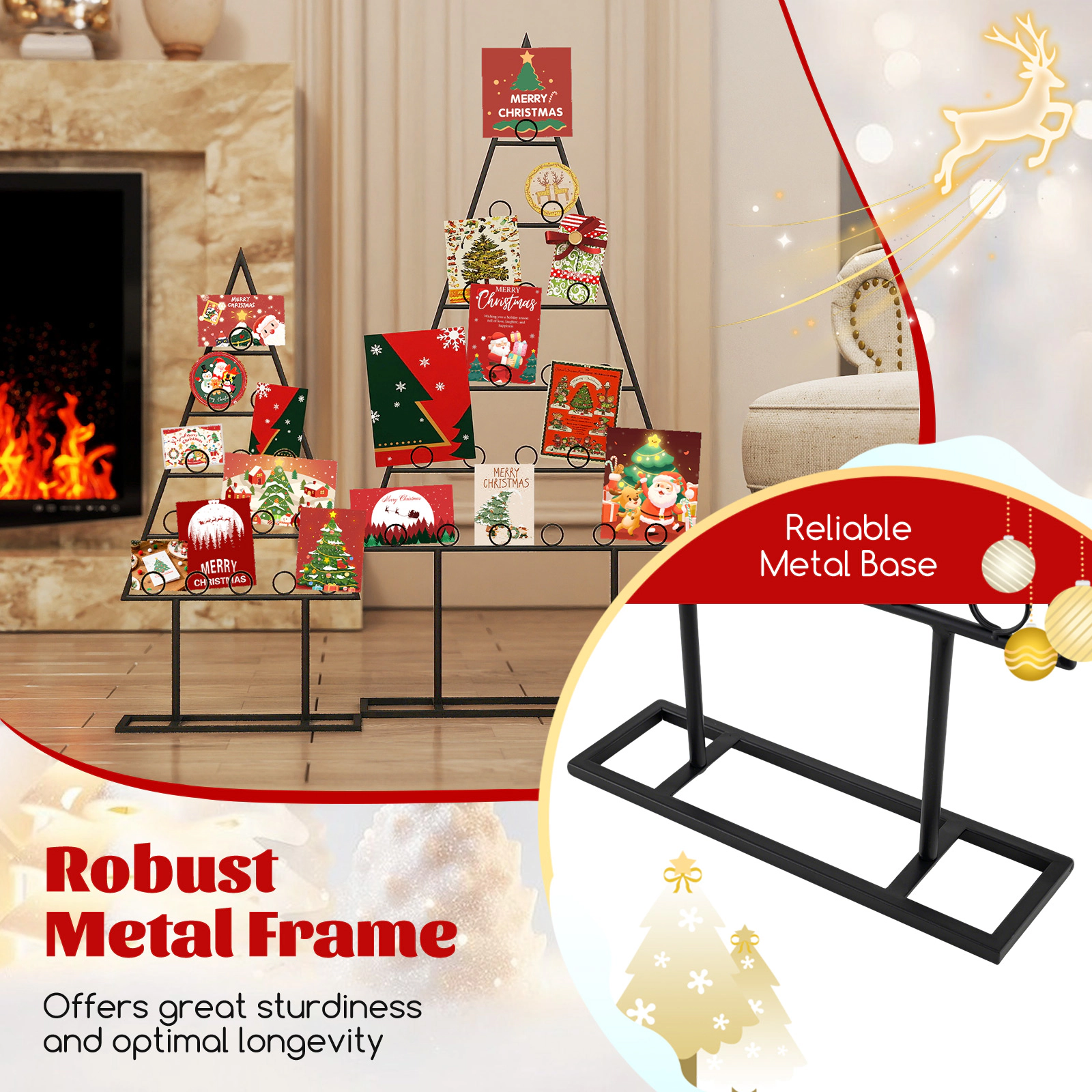 SUGIFT Christmas Tree Photo Holder Card Display Stands with 36 Round Clips and Hanging Rack Black/Golden
