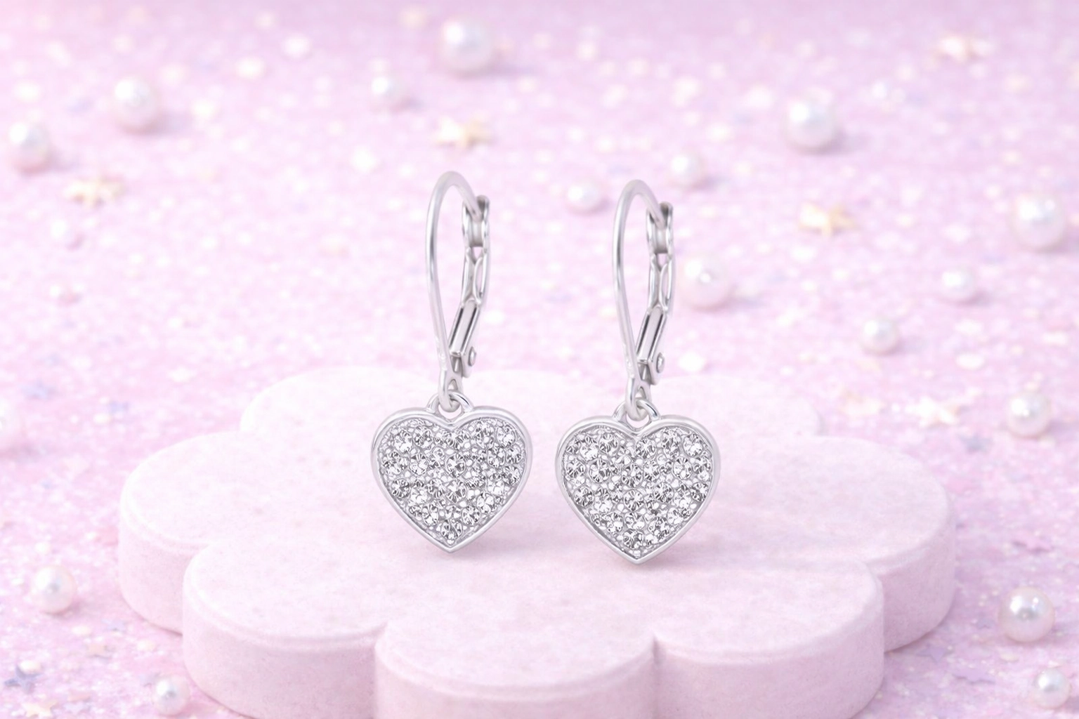 CHANTEUR Kids Heart Leverback Earrings - 925 Sterling Silver Leverback, Silver-Plated Brass, Cubic Zirconia