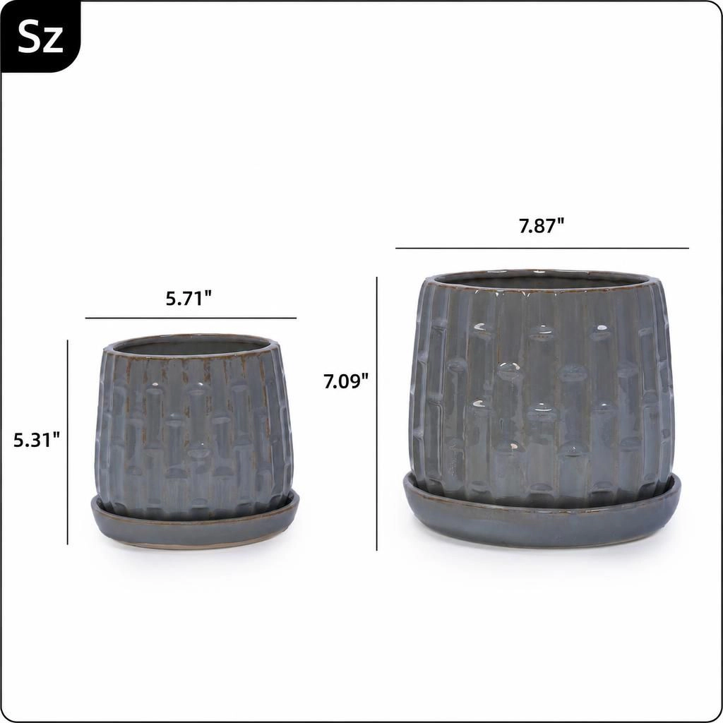 WOW PIONEER Round Solid Ceramic Planter Pot for Flowers Herbs Succulents Patio Balcony Home Decor