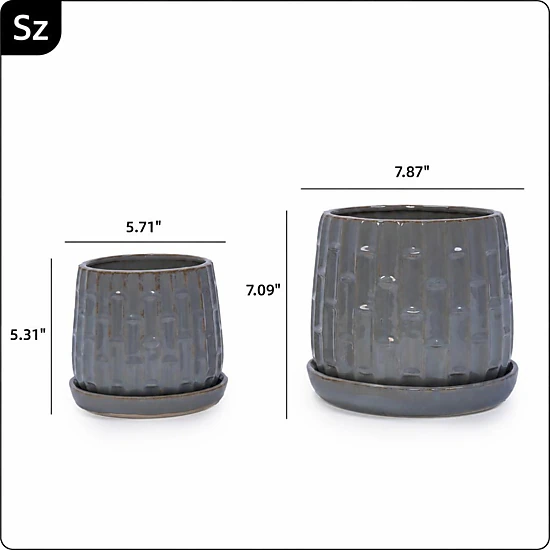 WOW PIONEER Round Solid Ceramic Planter Pot for Flowers Herbs Succulents Patio Balcony Home Decor