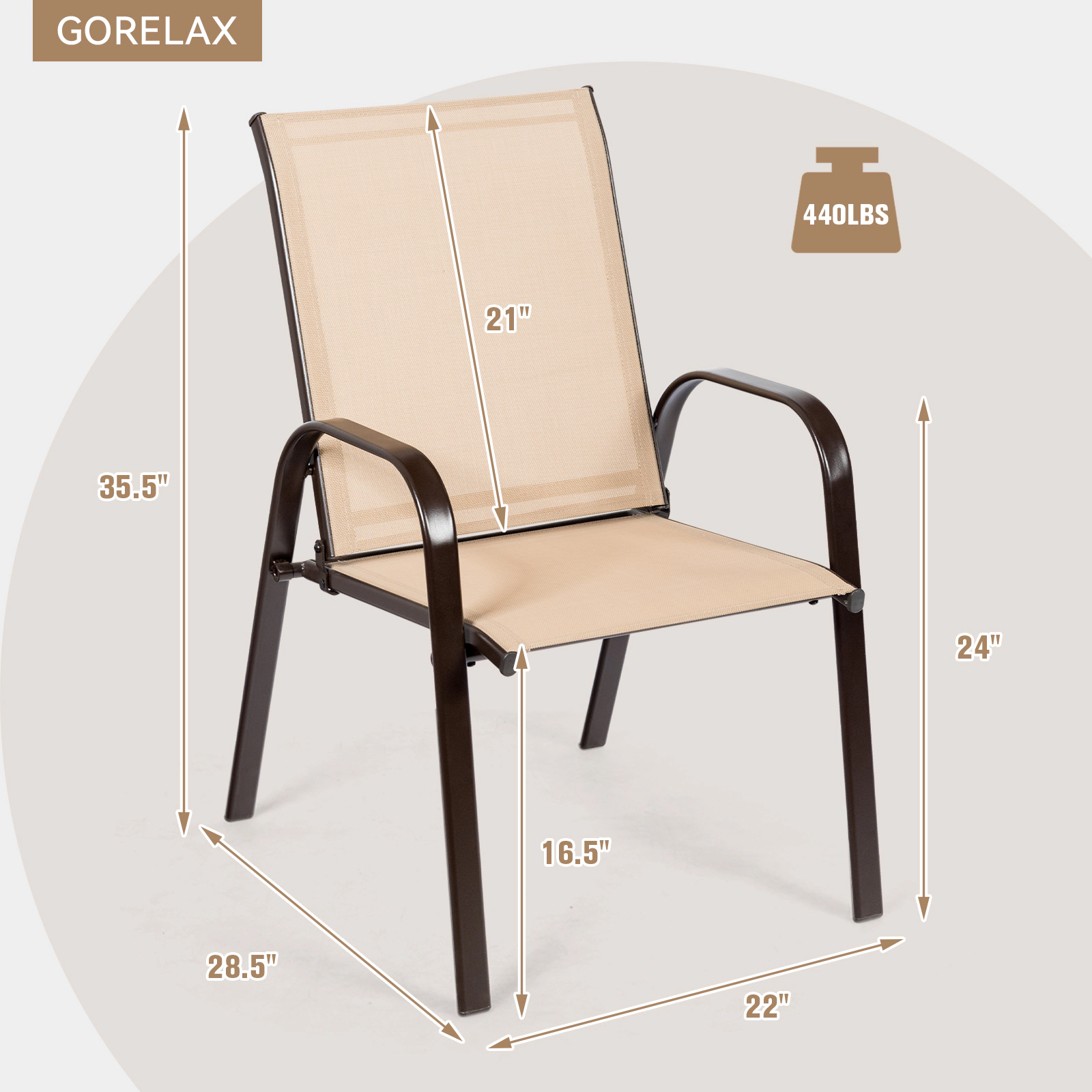 LJG 2 Pcs Patio Chairs Outdoor Dining Chair with Armrest
