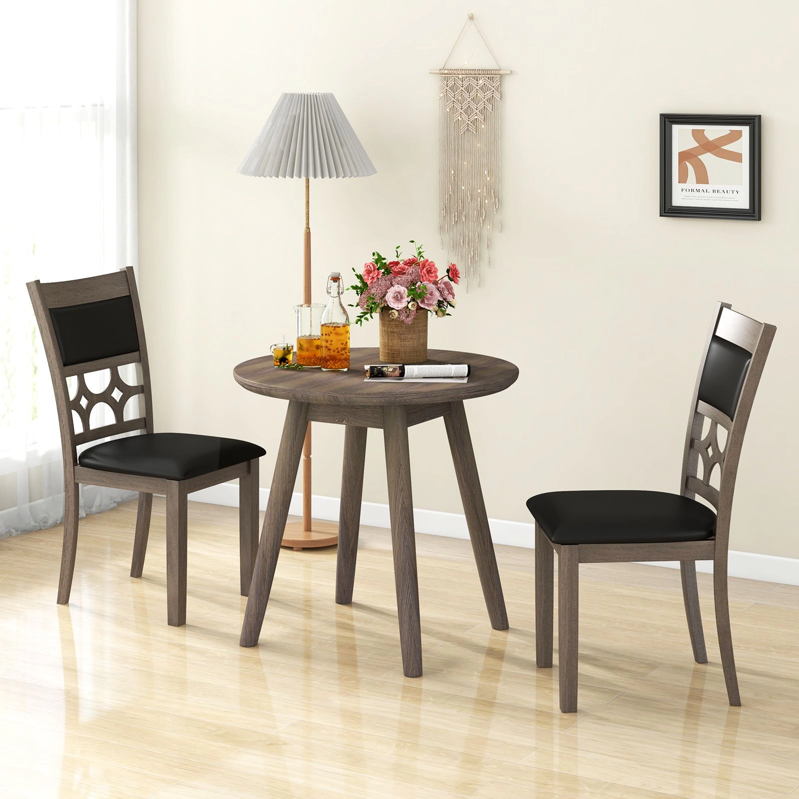 SlickBlue Farmhouse Dining Chairs Set of 2, Padded Seat, Cappuccino