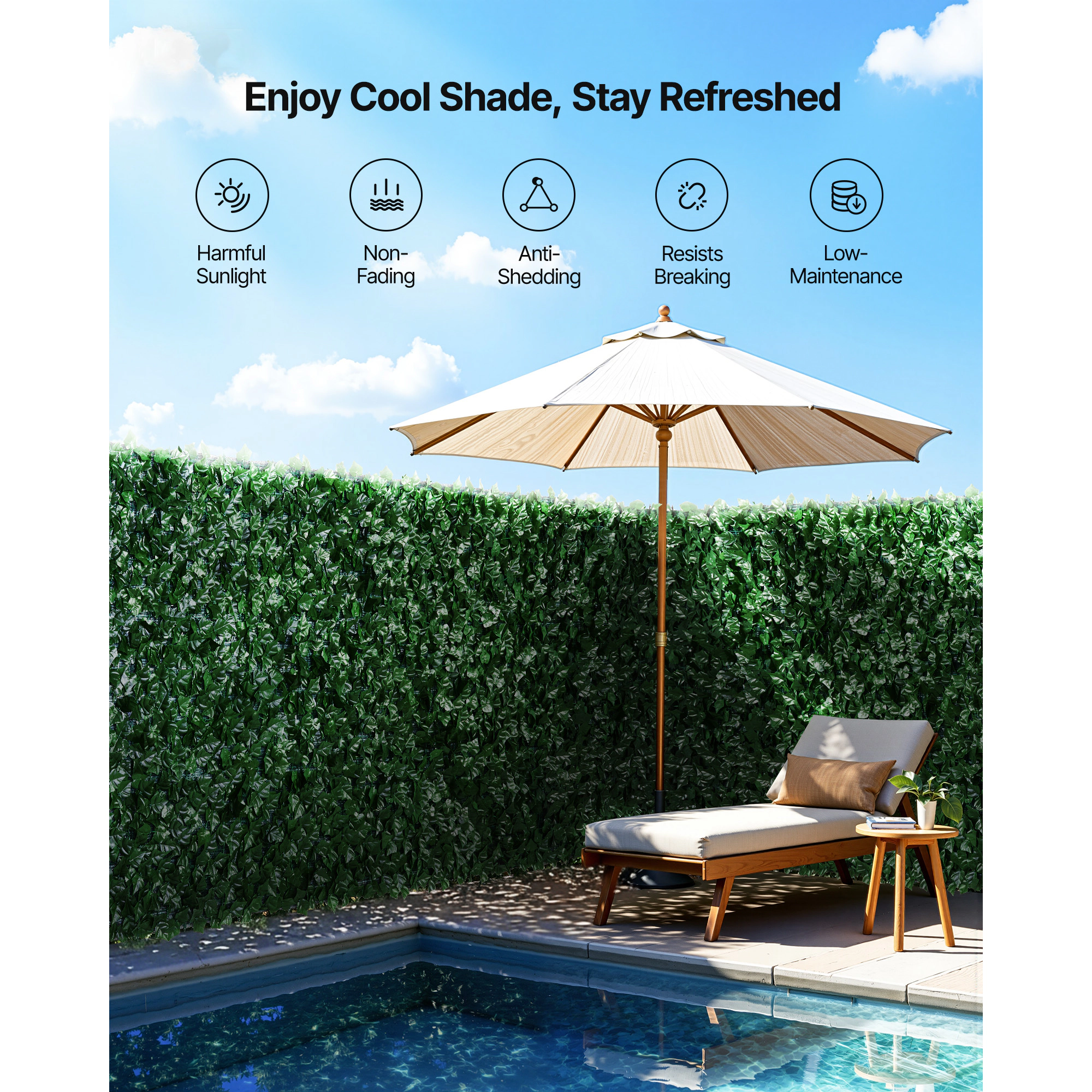 HONGGE Ivy Privacy Fence Artificial Green Wall Screen Greenery Ivy Fence Mesh Cloth Backing and Strengthened Joint Faux