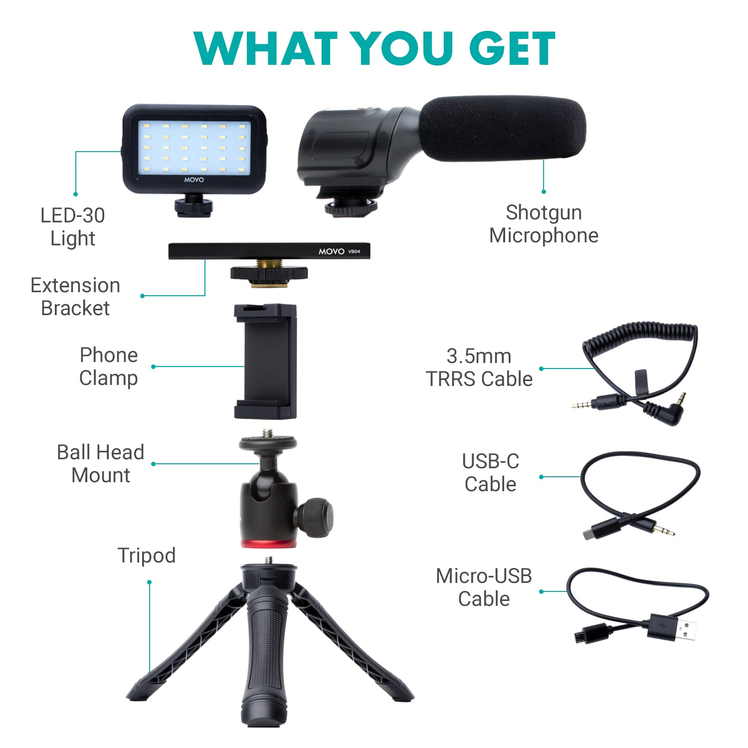 Movo uVlogger Kit for Android with Light Mic Phone Mount Tripod