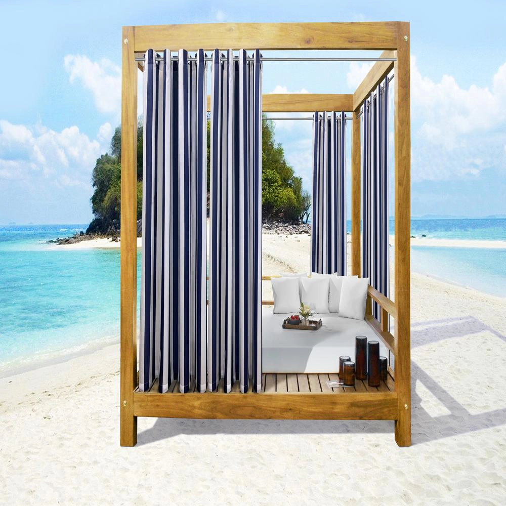 Commonwealth Seascapes Stripes Light Filtering Satiny Look Grommet Outdoor Panel Pair Each 50" x 96" Indigo