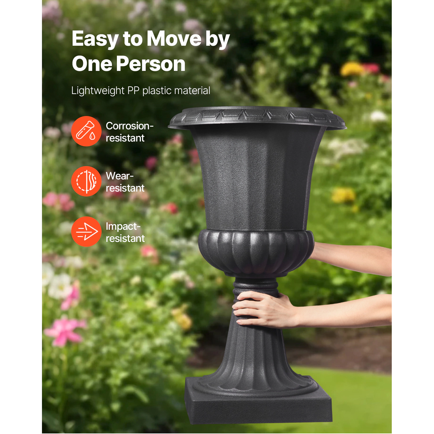 HONGGE Plastic Urn Planters 2 Pack Classic Flower Pots Front Porch Planters Indoor & Outdoor Vase for Wedding Party