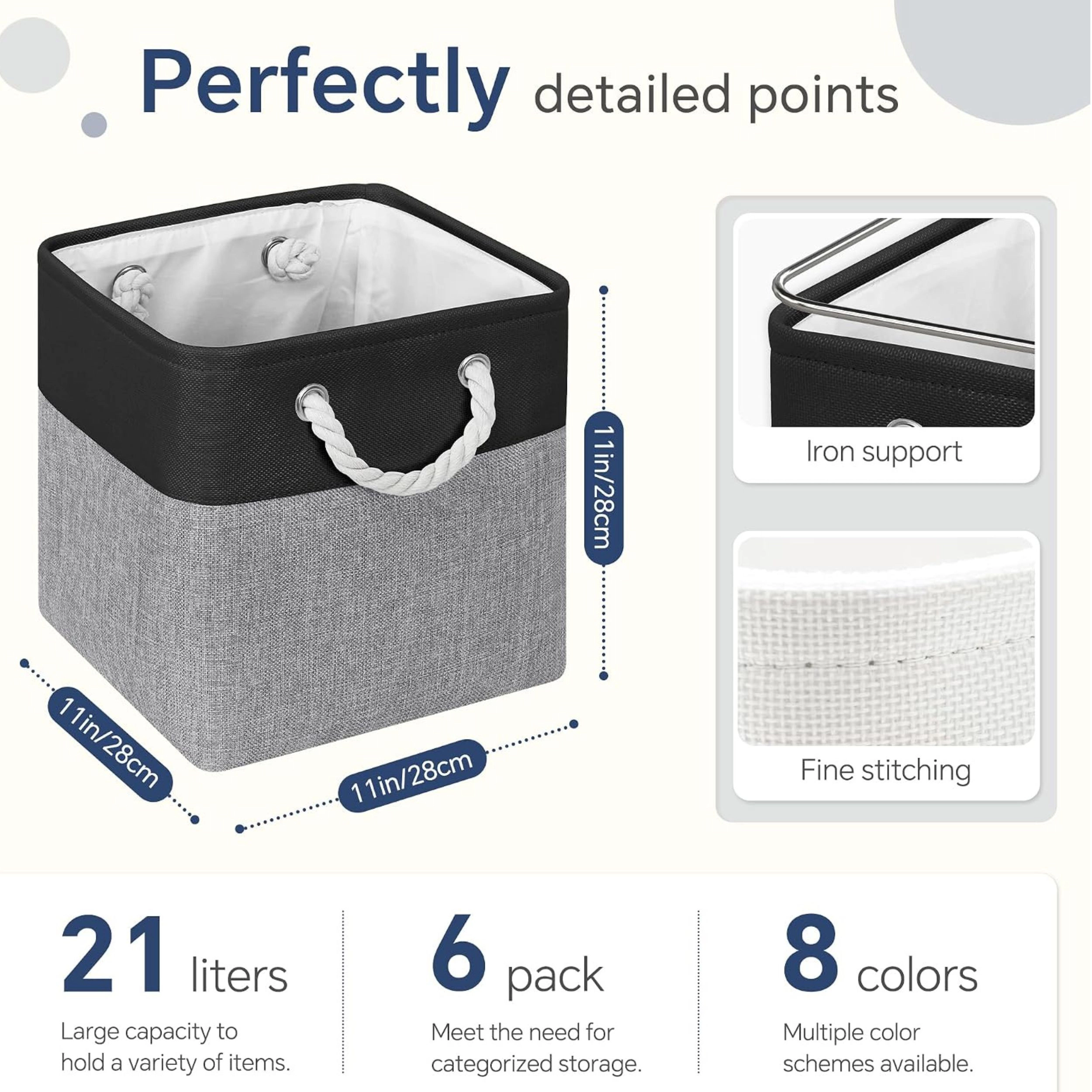 Stock Preferred Pack of 6 11 Inch Cube Storage Bins with Handles Foldable Fabric Organizer