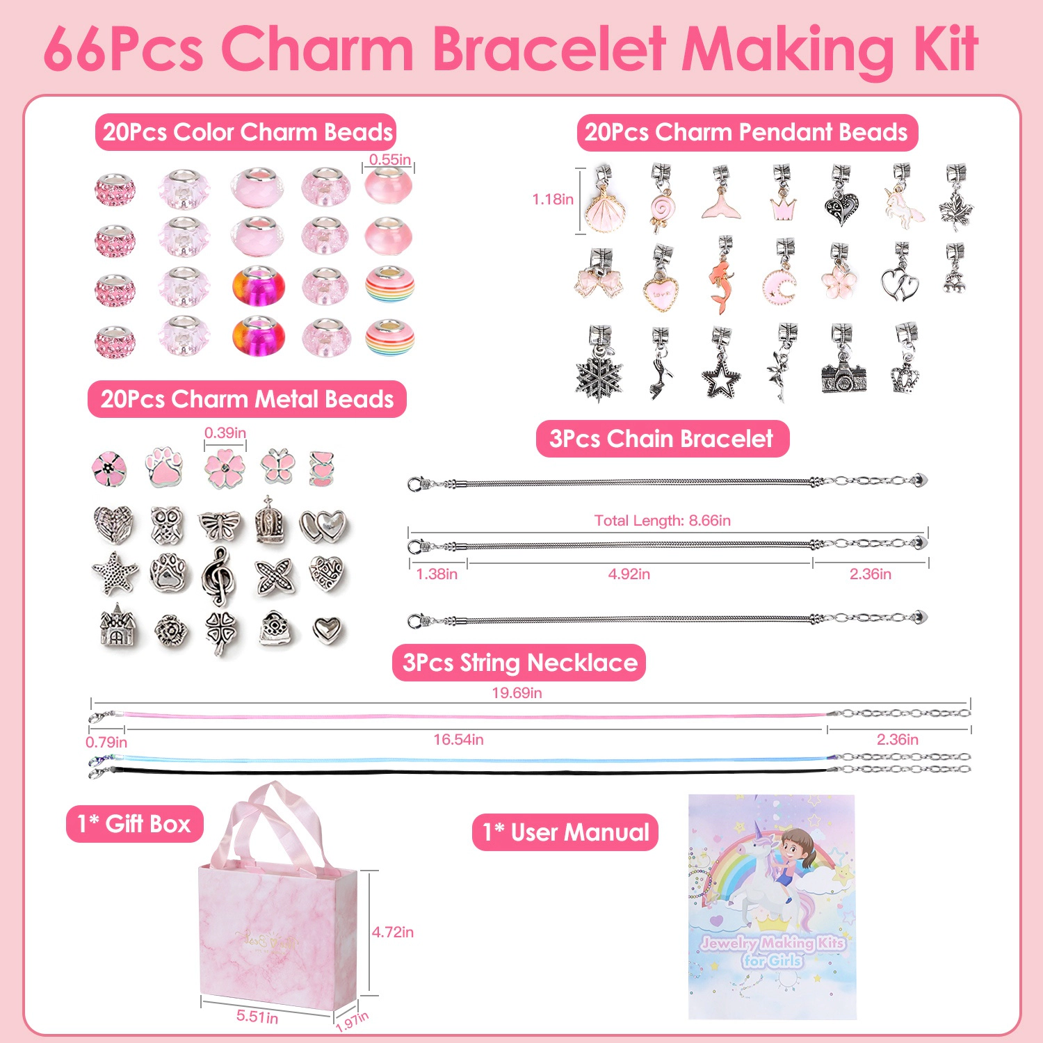 GBruno 66-Piece Charm Bracelet Making Kit