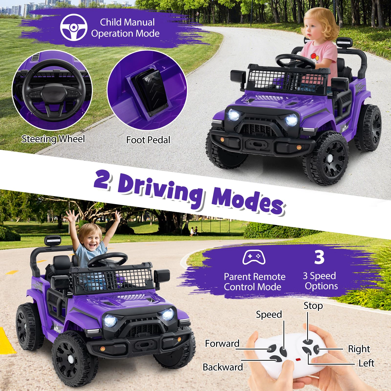 Glintex 12V Compact Kids Ride-On Truck with Foldable Mirrors and Remote