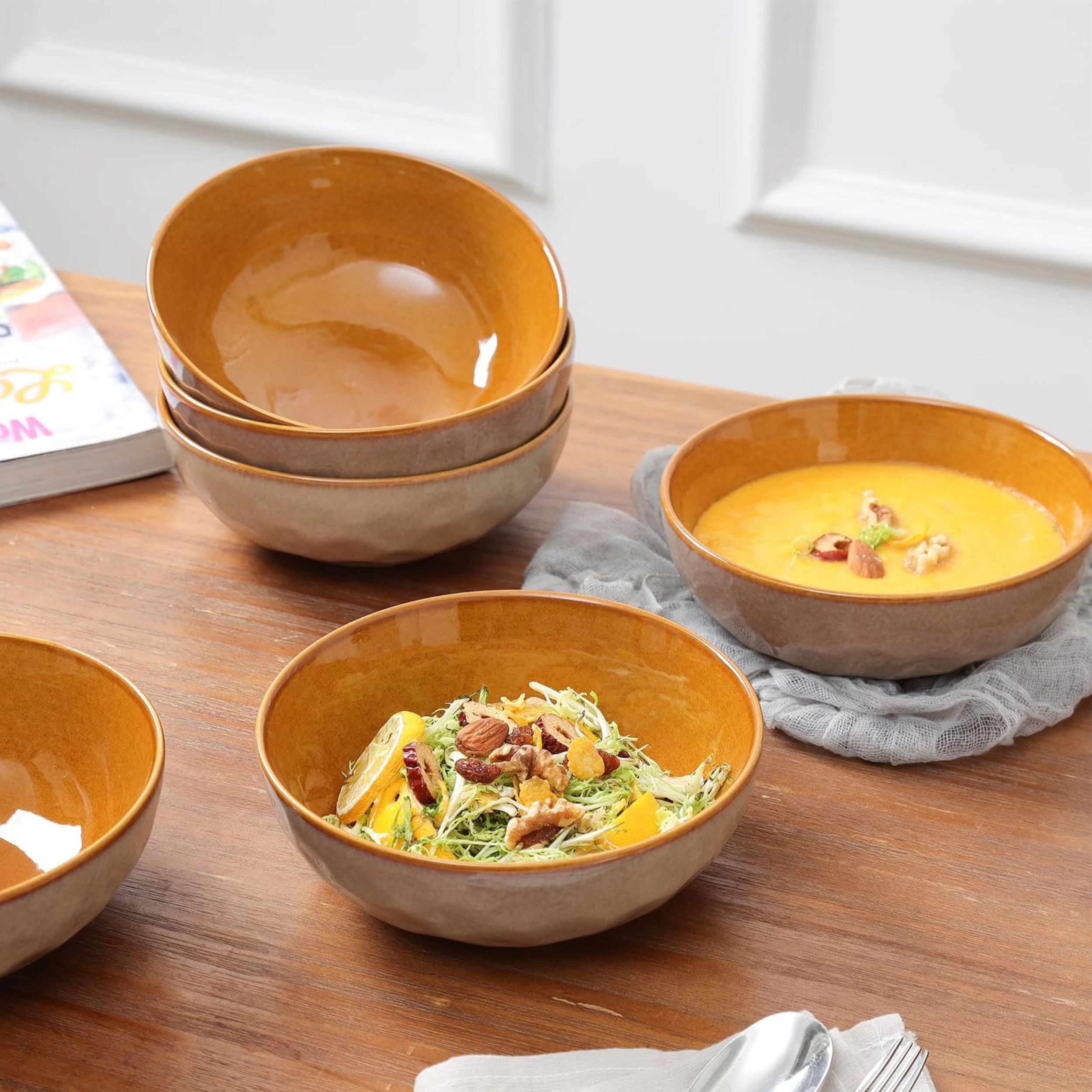 Stock Preferred Pack of 6 32oz Fluted Stoneware Pasta and Salad Bowl Set