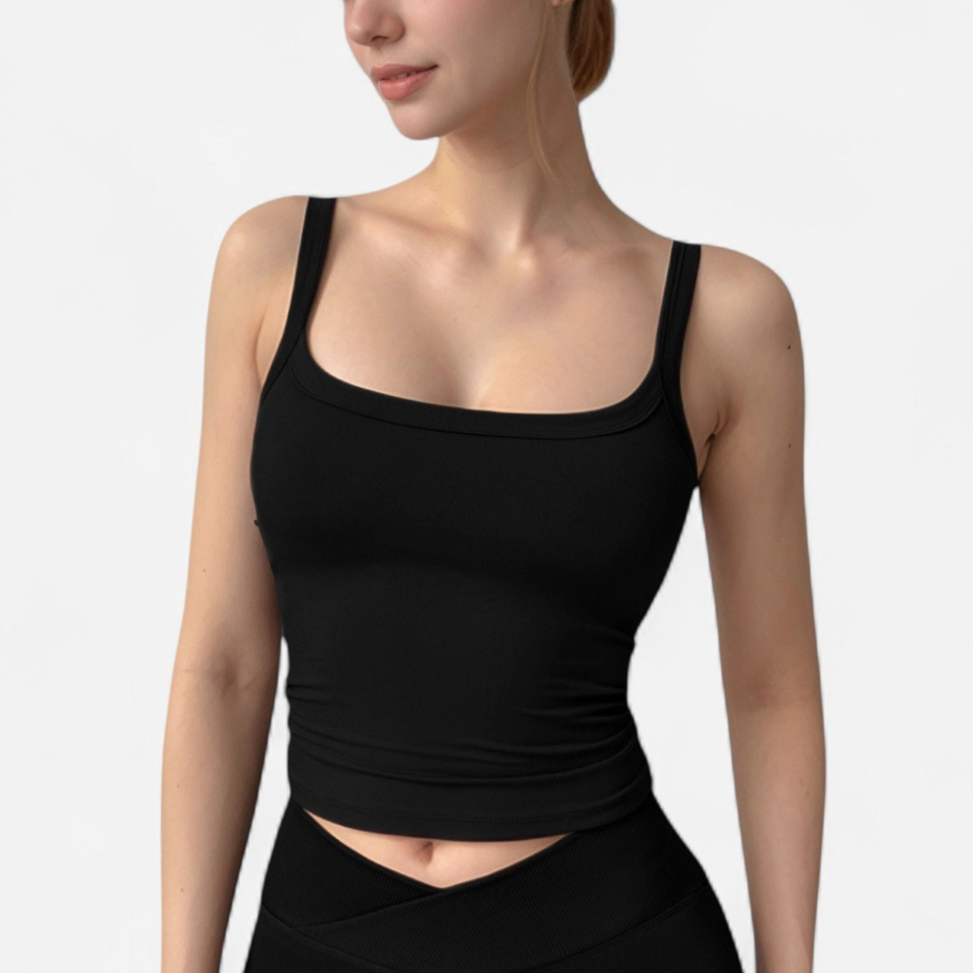 Anna-Kaci Women's Fitted Stretch Camisole Tank Top with Square Neckline and Thin Shoulder Straps
