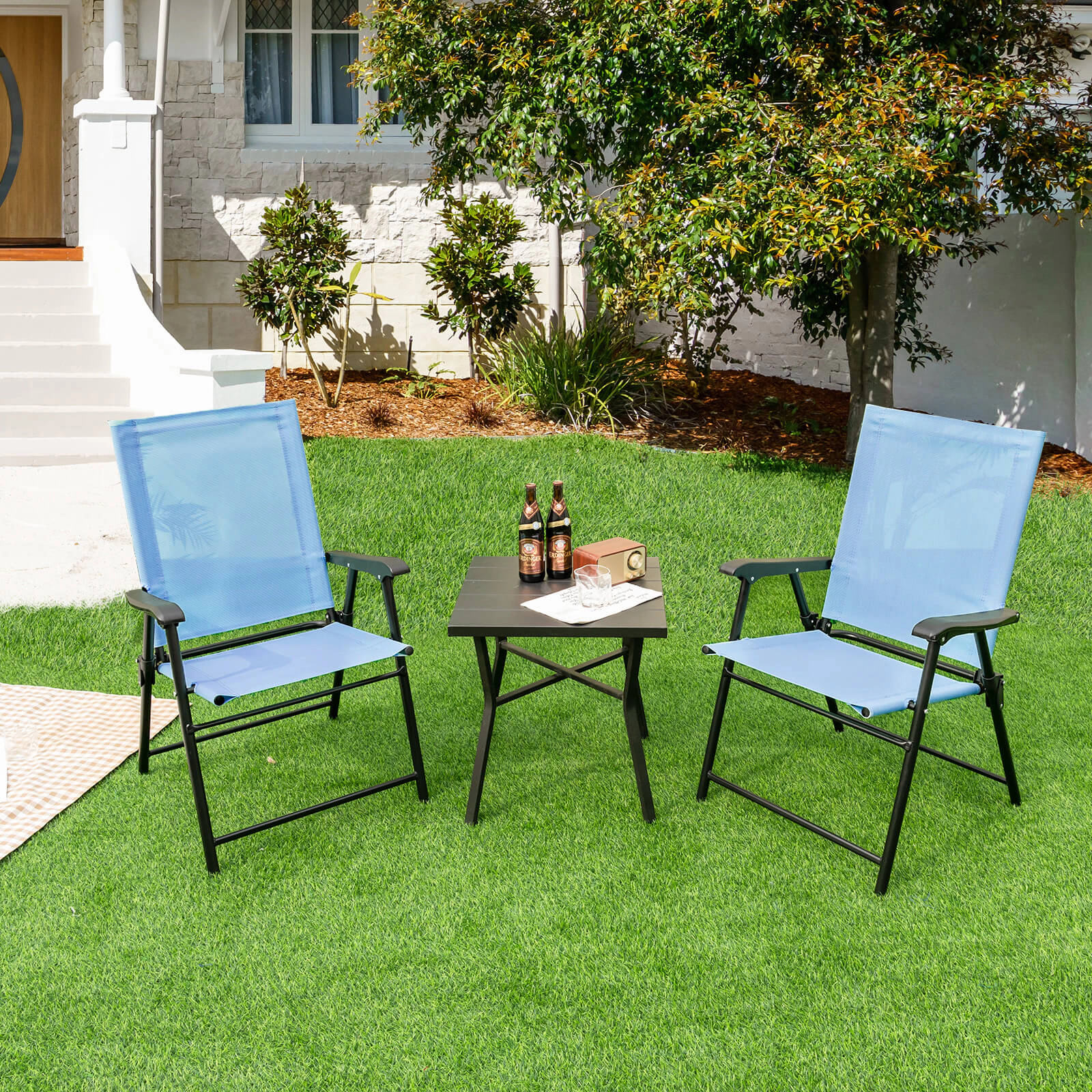 LJG 2 Set of Patio Dining Chair with Armrests and Metal Frame