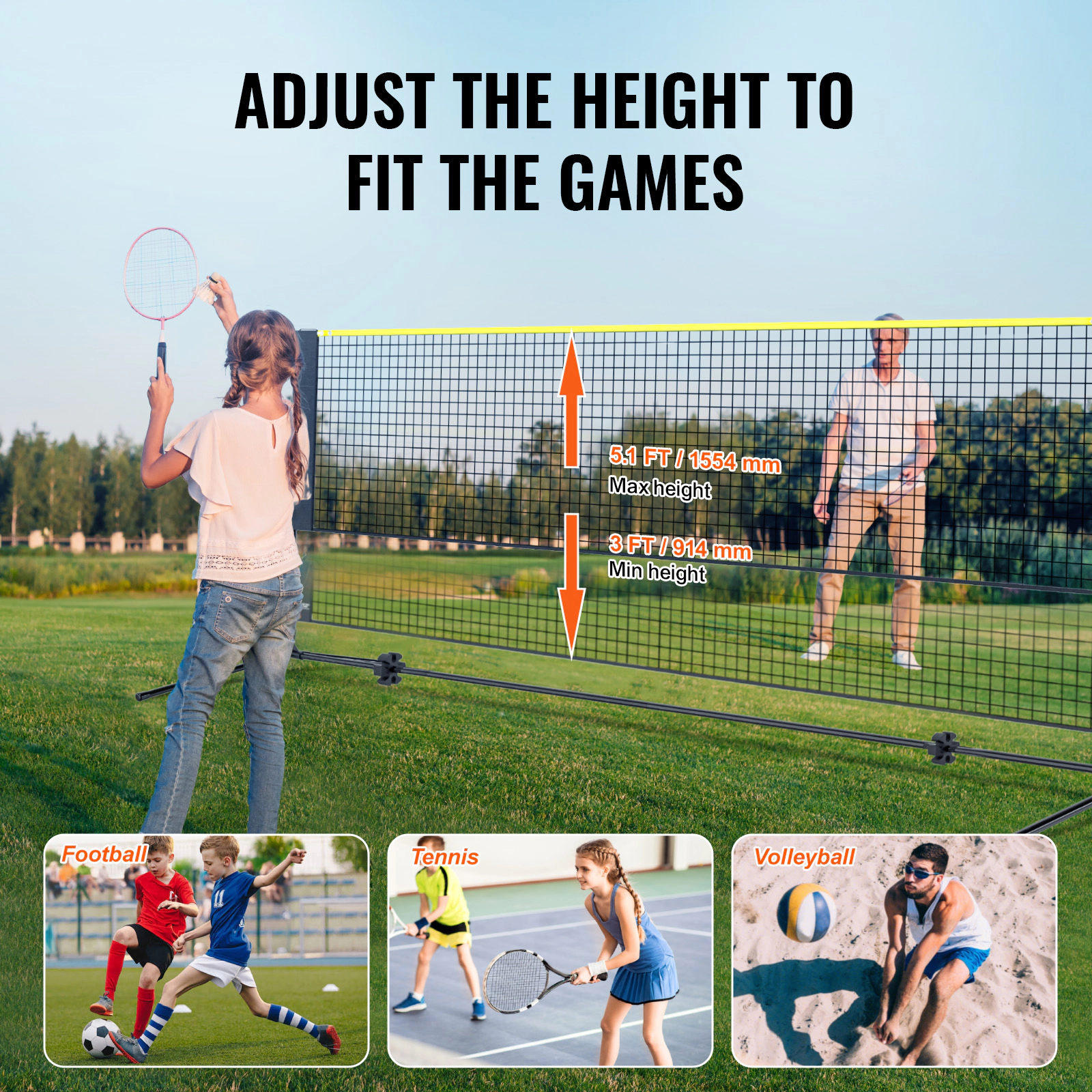 HONGGE Badminton Net Height Adjustable Volleyball Net Foldable Pickleball Net Portable Easy Setup Tennis Net Set with
