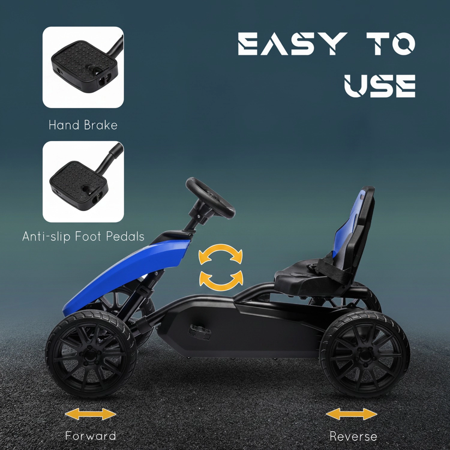 HONGGE Kids Pedal Go Kart with Adjustable Seat, Swing Axle and Shock-Absorbing EVA Wheels